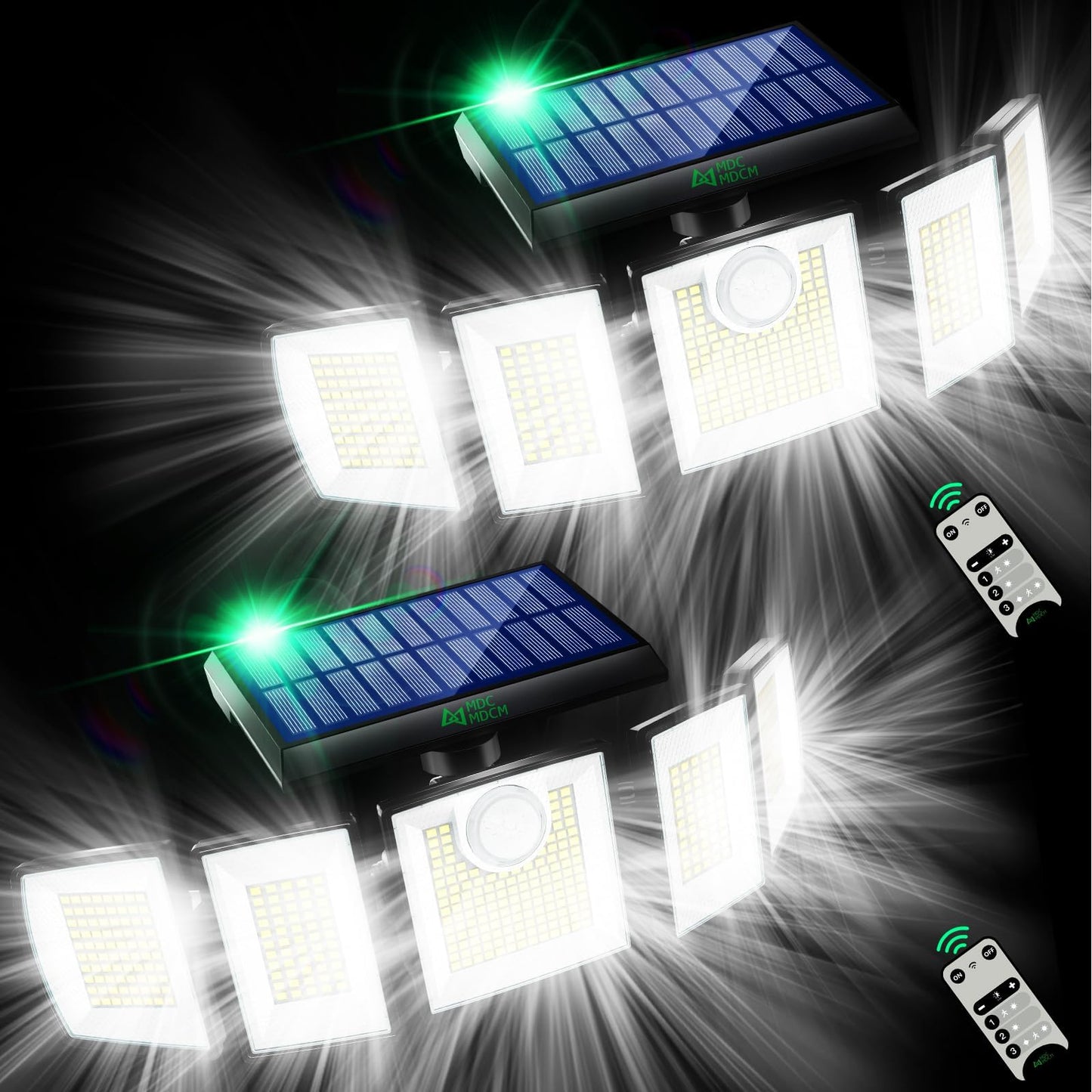 MDCMDCM Solar Lights Outdoor Motion Sensor IP65 Waterproof - 416 LEDs 3000LM Bright 3 Warm White Lighting Modes, 360°Adjustable 2400mAh Battery 32ft for Garden Patio Security (2, 416 LED)
