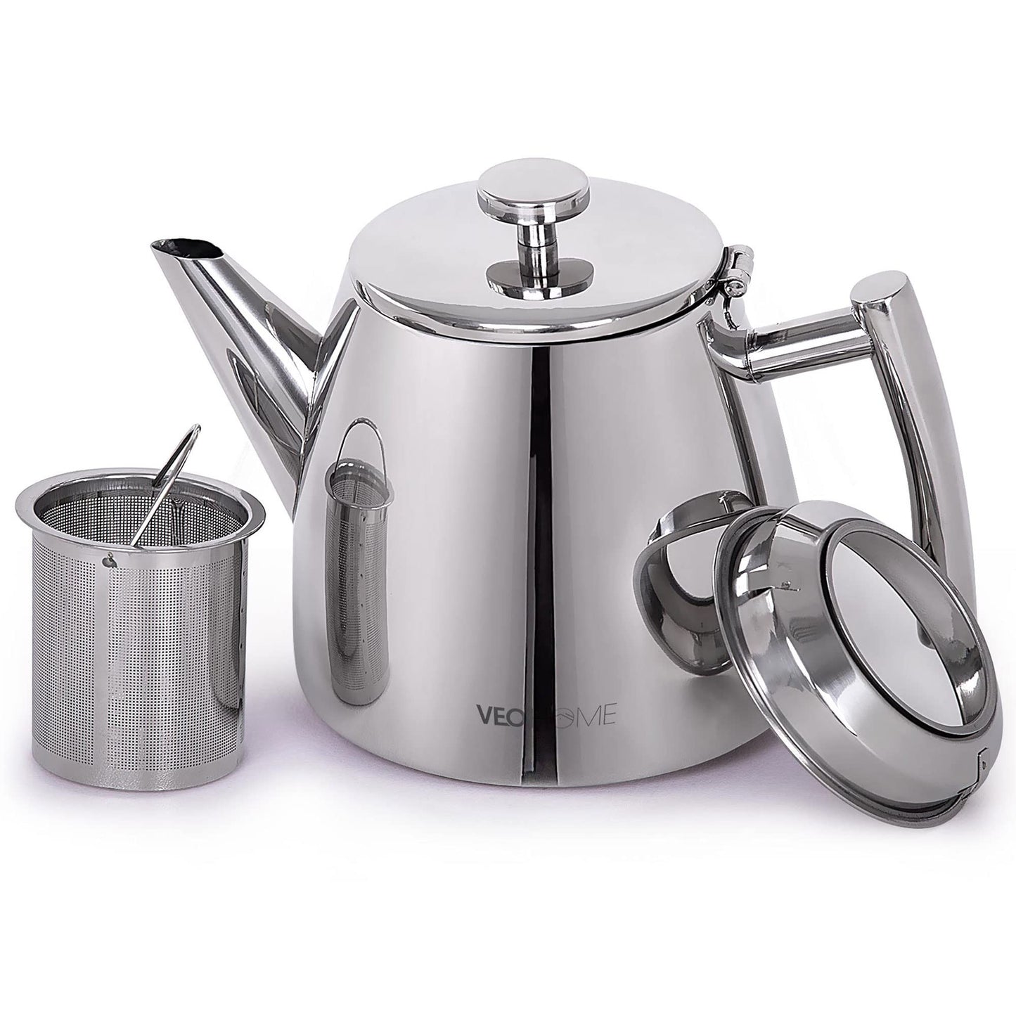 VeoHome Stainless Steel Tea Pot with Infuser - Keeps Heat Thanks to its Double Wall, Silver (1 Liter (34 oz))…