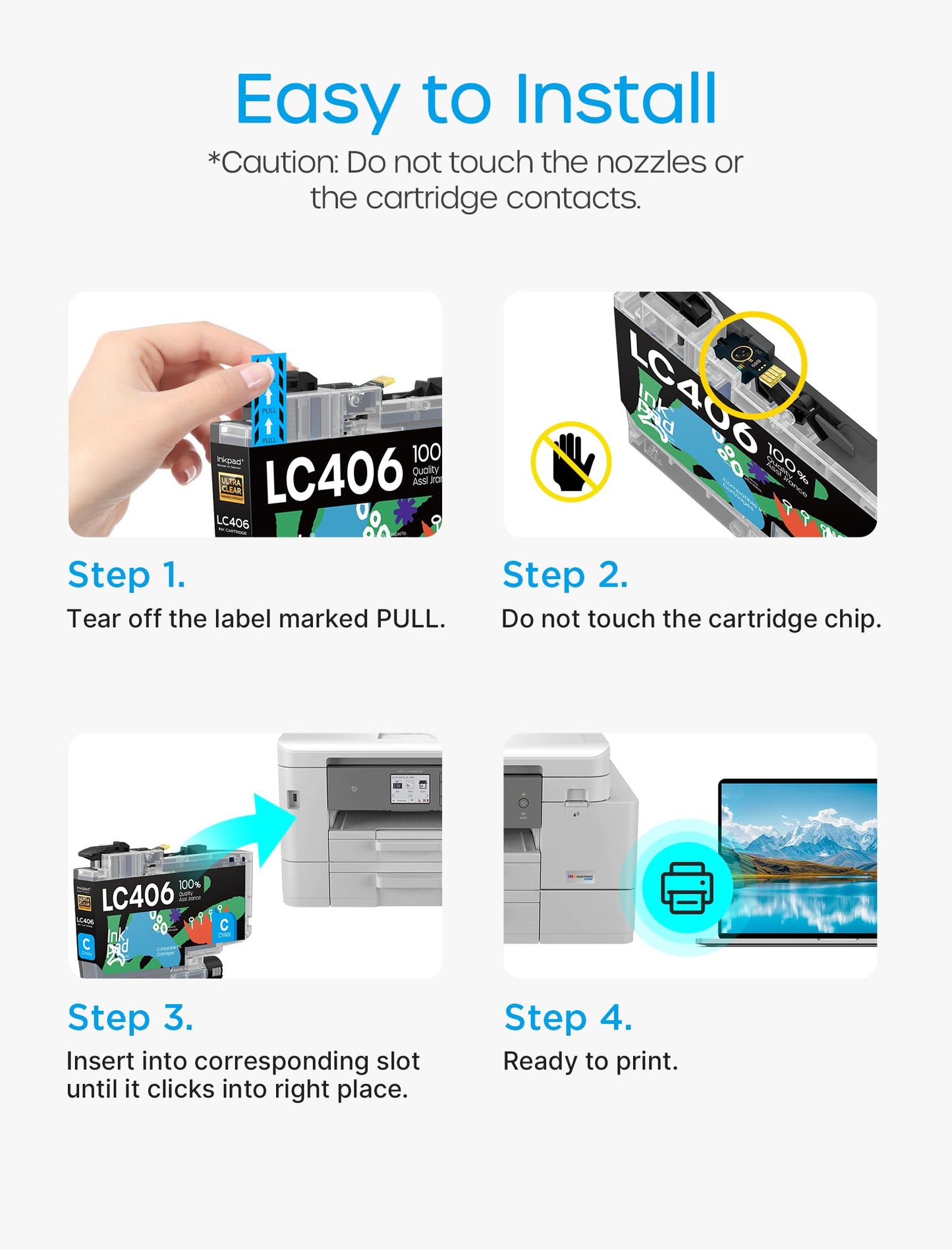 iNKPAD Compatible LC406 Ink Cartridges Compatible with LC406 LC406XL LC 406 XL Ink Cartridges Work for Brother MFC-J4535DW MFC-J4335DW MFC-J5855DW MFC-J6555DW MFC-J6955DW Printer,4 Pack