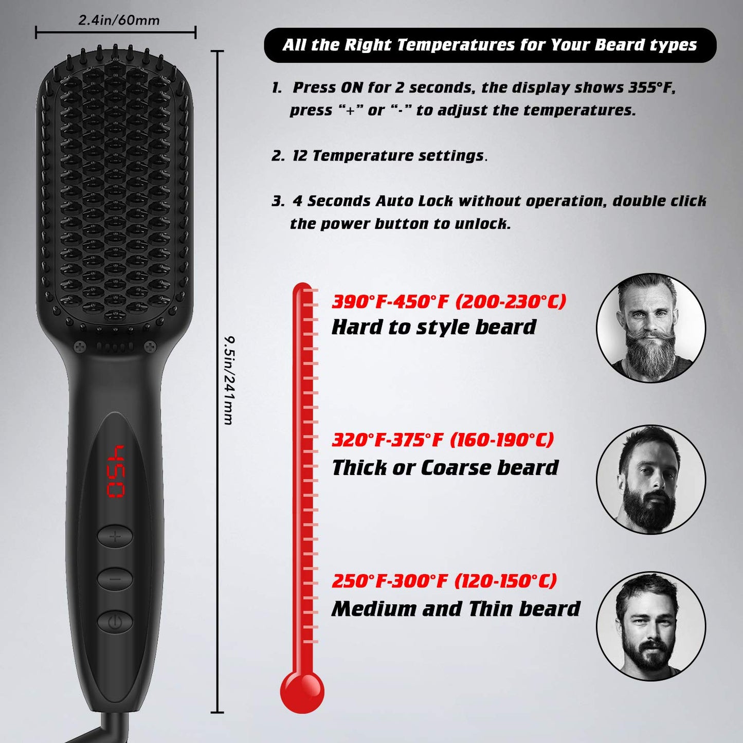 Beard Straightener w/FREE Beard Oil and Beard Balm for Men, Ceramic & Ionic Beard Straightening Comb with Fast Heating and Anti-Scald, Dual Voltage Heated Beard Brush LCD Display-Gift Set