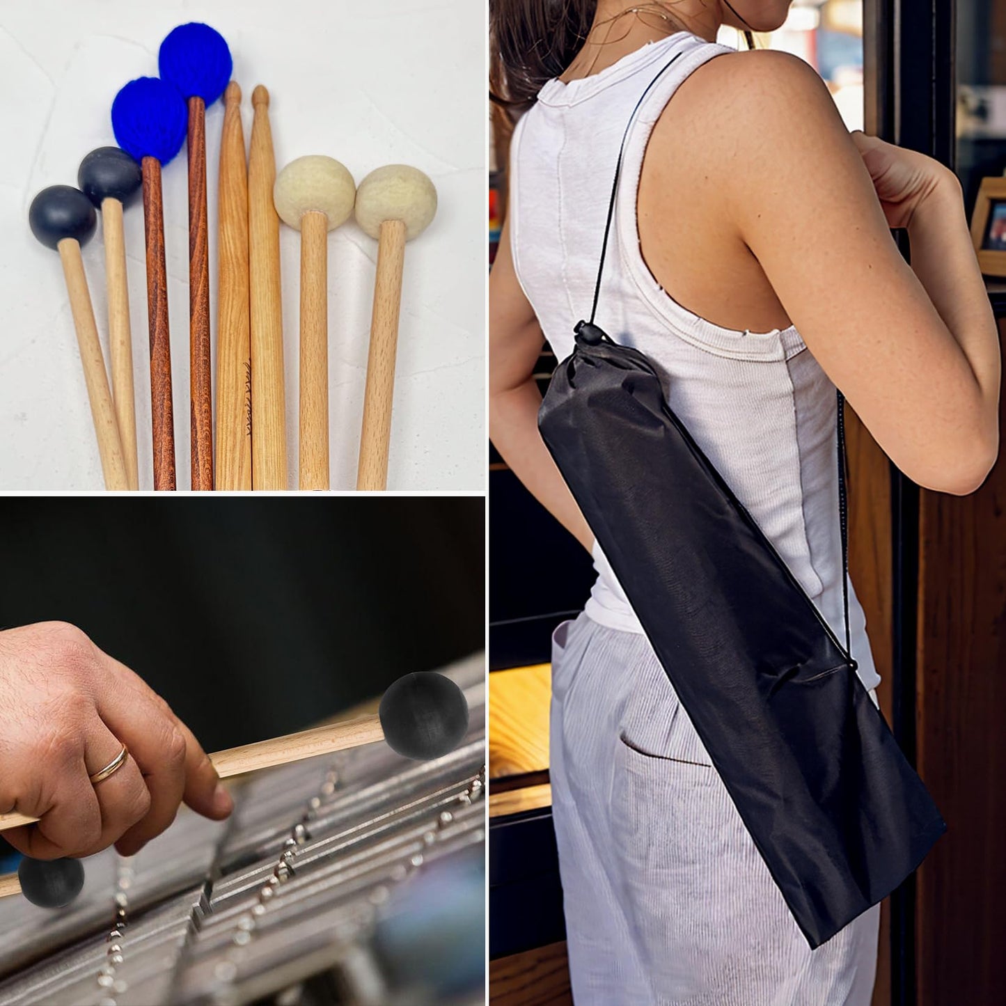 VixxNoxx Drum Mallets Kit – 4 Pairs (Felt, Rubber, Marimba, 5A) Drumsticks with Bag, Percussion Instrument Beginner Accessories for Steel Drum, Bass Drum, Cymbals, Glockenspiel, Xylophone Mallet