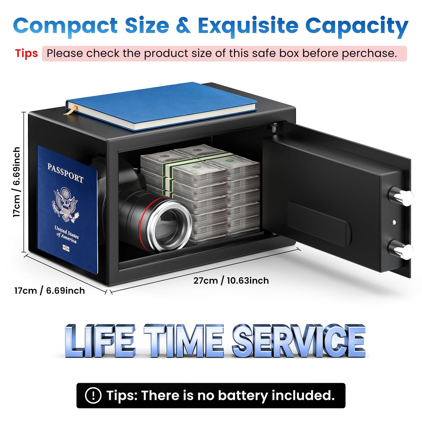 Mini Safe Box, 0.55 Cuft Home Safe with Fireproof Waterproof Bag, Anti-Theft Digital Security Lock Box with Smart Alert System, Mute Function, Personal Safes Box for Money Jewelry