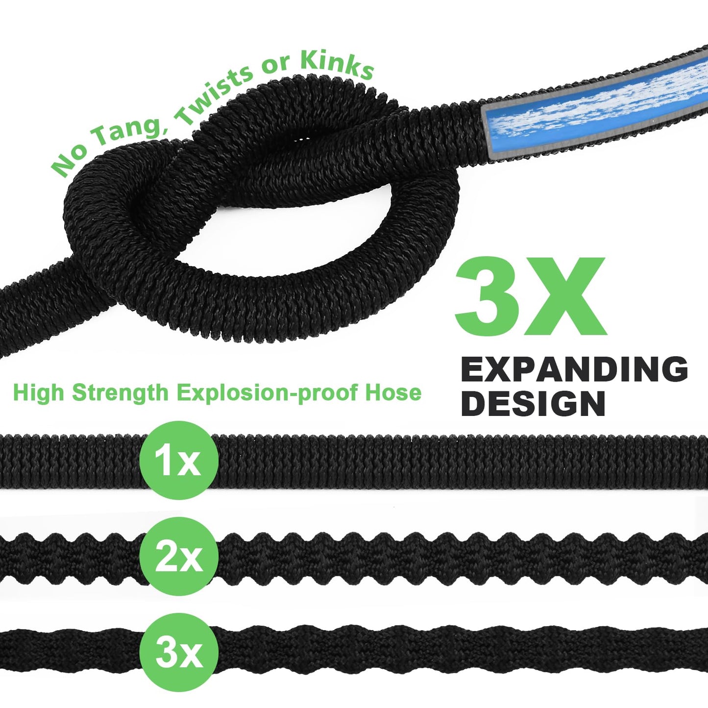 Expandable Garden Hose 100ft, Flexible Garden Hose with 10 Function Nozzle Multifunctional Watering Hose with Brass Connector Lightweight Retractable Long Hose Pipe with Hook and Storage Bag
