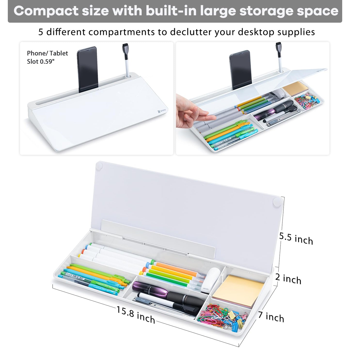Varhomax Desk Whiteboard Dry Erase Glass Whiteboard, Desktop White Board to-do List Memo Notepad for Home Office and School Accessories Supplies with Storage Caddy for Computer Keyboard Stand (White)