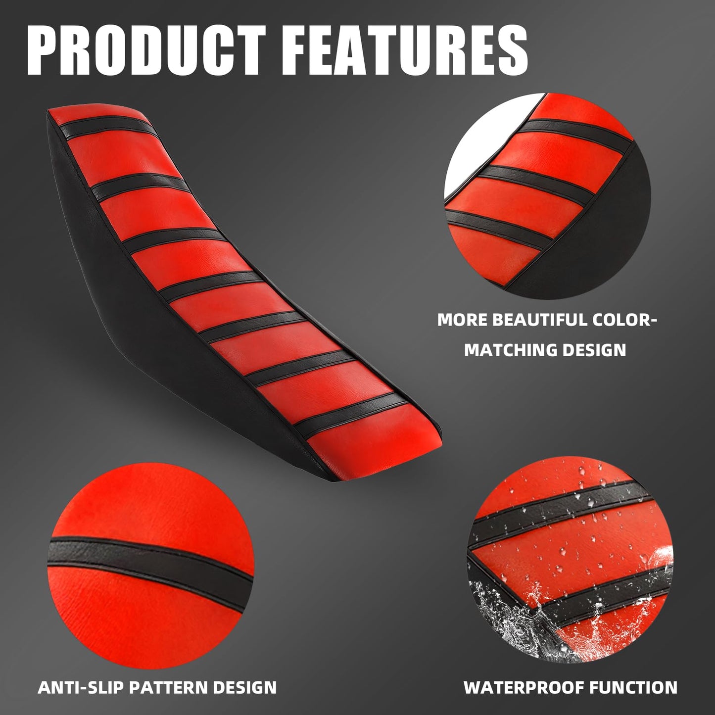 JFG RACING Dirt Bike Seat Cover,Universal Soft Rubber Cushion Covers for Most Dirt Pit Bike Motocross Motorcycle CRF50 CR85 CR125 CR250 CR150R XR150L CRF250R CRF450R-Red