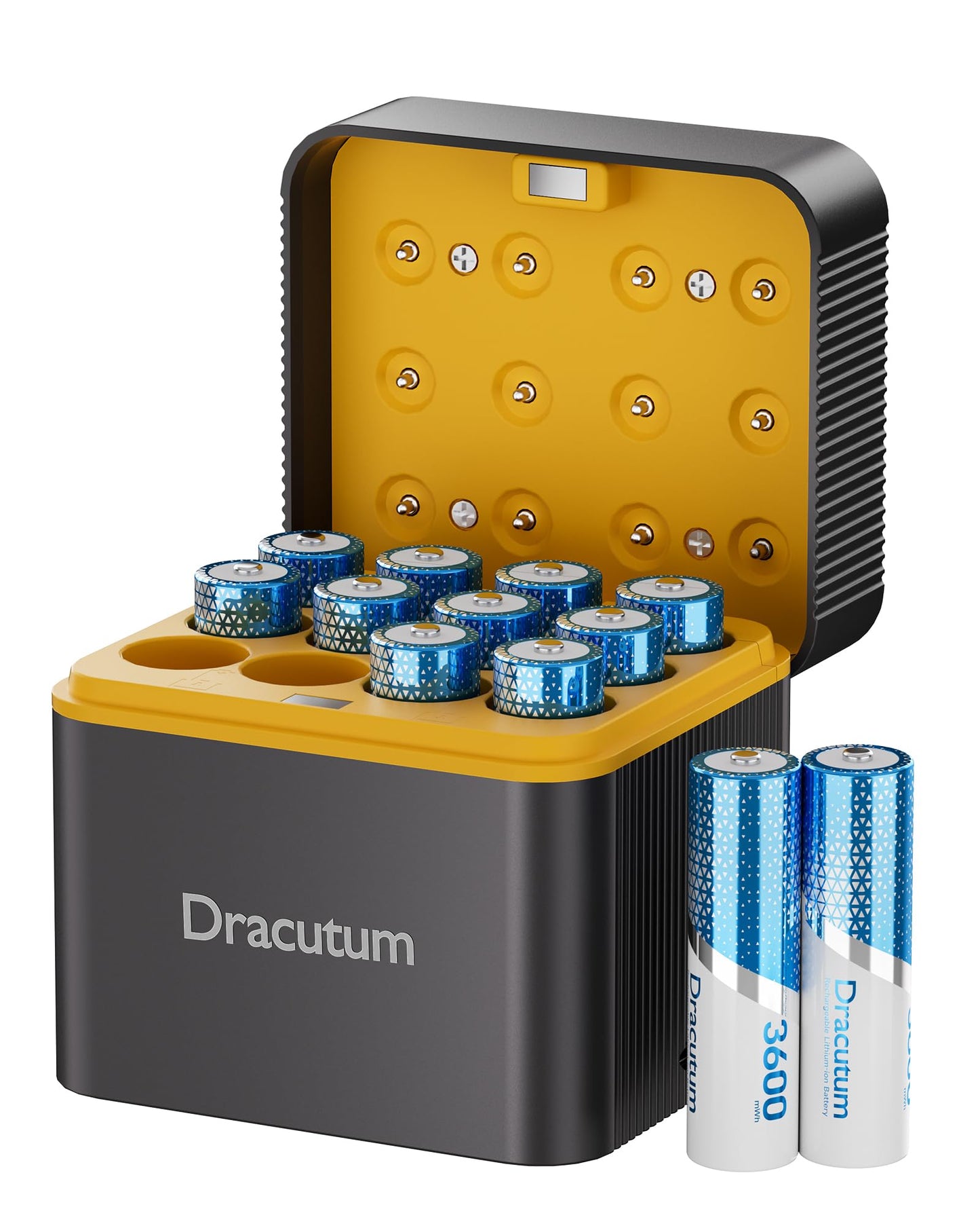 Dracutum Rechargeable AA Lithium Batteries with Charger, 12-Pack 1.5V 3600mWh High Capacity Double A Batteries, 2000+ Recharge Cycles, AA Battery with 12-Bay Fast Charger for Blink Cameras
