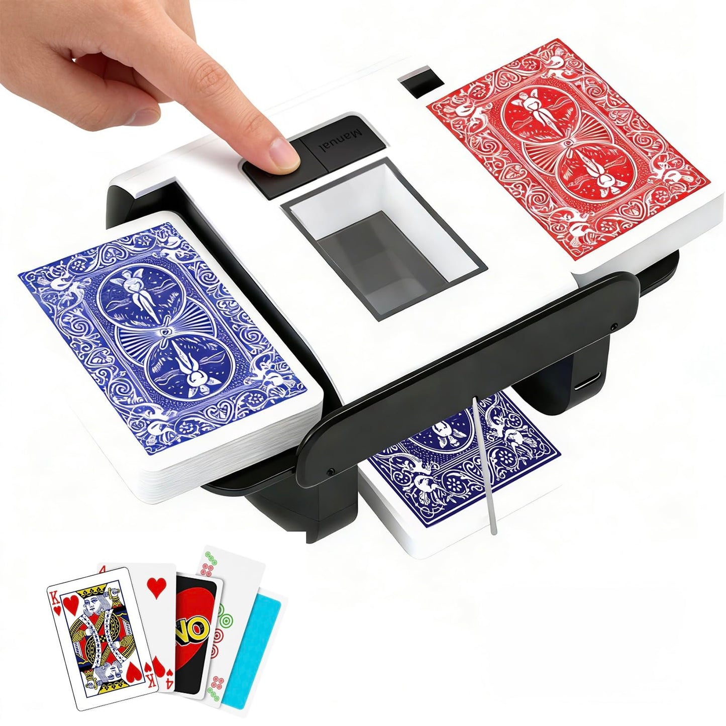Gelabur Automatic Card Shuffler, Rechargeable Card shuffler Machine for 1-2 Decks, Low Noise Dual Mode Electric Card shuffler for UNO, Texas Hold’em, Blackjack, Skip-Bo, Phase 10
