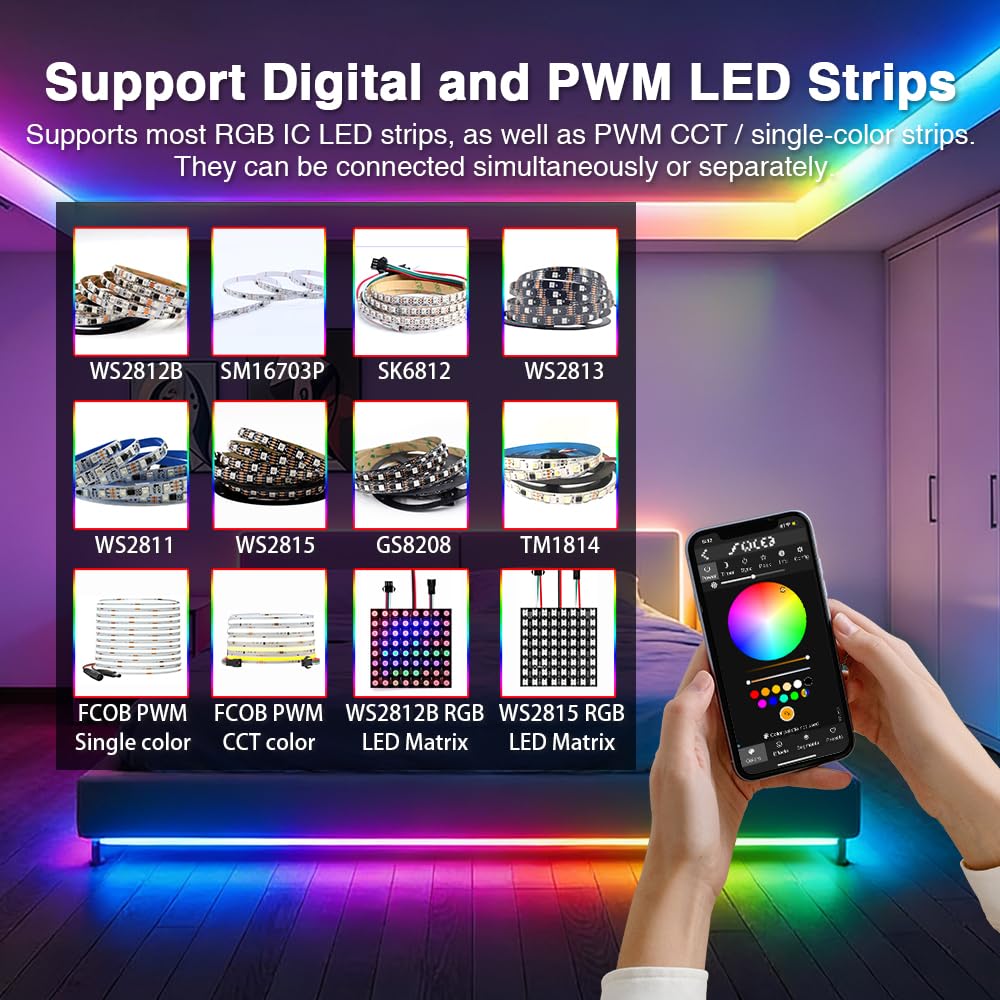 GLEDOPTO Elite Ethernet ESP32 WLED LED Strip Controller Digital RGB IC PWM CCT Monochrome Dual Outputs Built in Fuse Relay I2S PDM Mic for Addressable WS2811 WS2812 WS2815 SK6812 Analog Strip Light