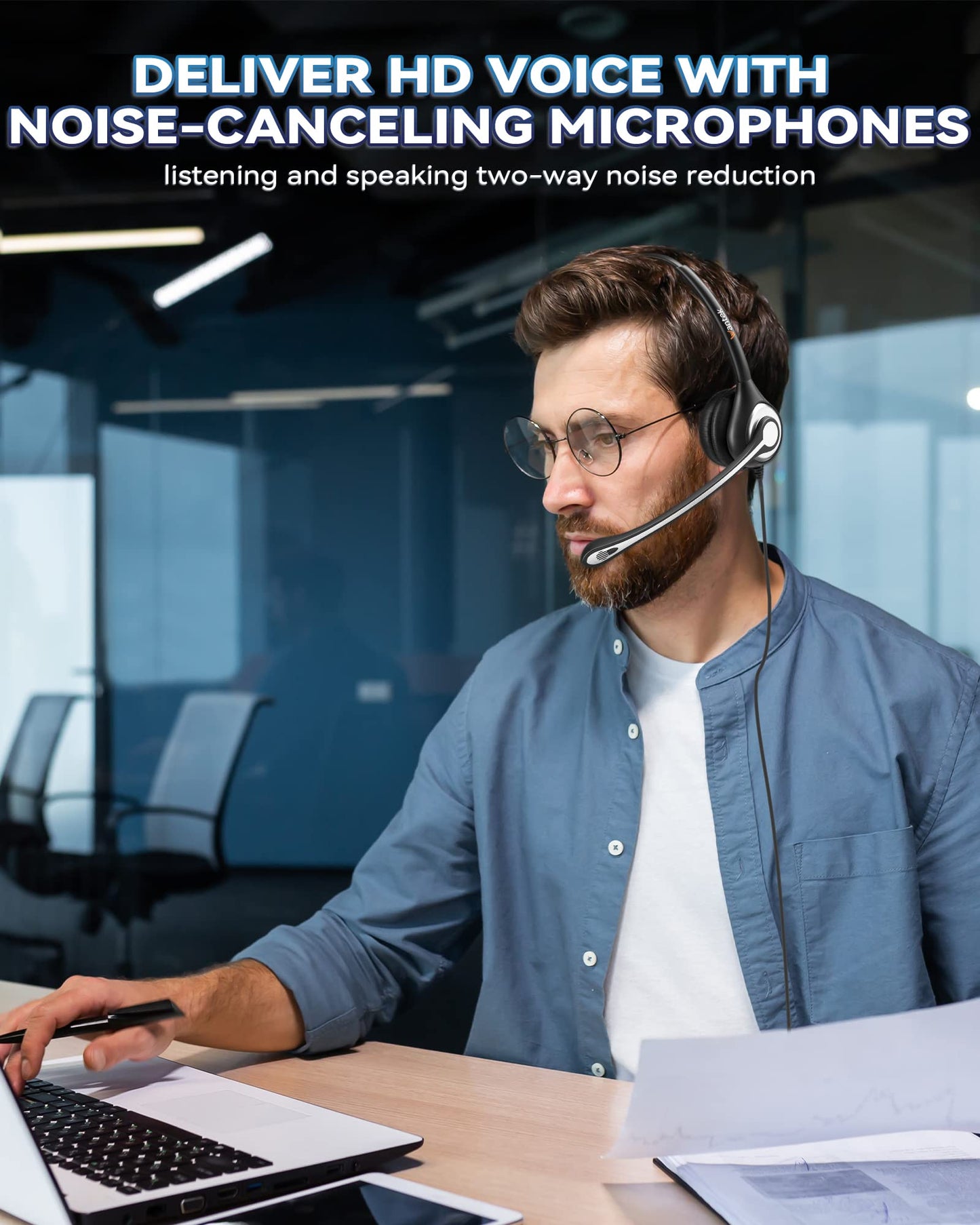 Wantek Wired Phone Headset with Microphone Noise Cancelling, RJ9 Telephone Headsets Compatible with Yealink T19P T20P T41P T29G T40G T42S T46S T48S T54W T57W Avaya J139 1608 9608G Grandstream Snom
