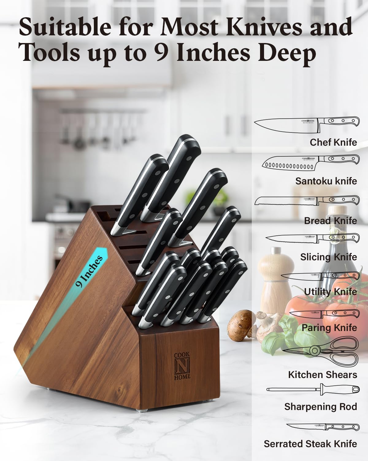 Cook N Home Knife Storage Block, 20 Slots, Acacia Wood,2660, color may vary