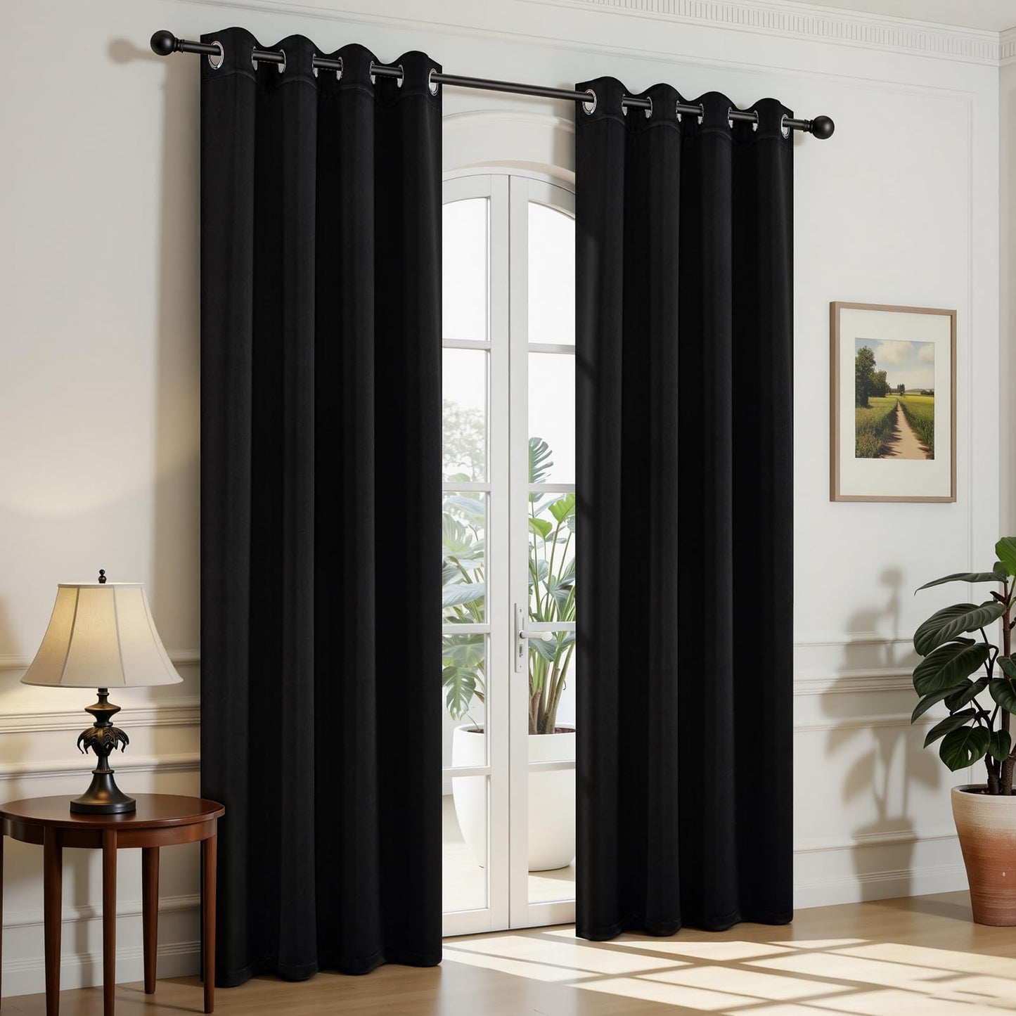 Joydeco Blackout Curtains 2 Panels, Black Out Curtains 84 Inches Long, Room Darkening Grommet Drapes for Bedroom Living Room Windows (W52 x L84 Inch, Black)