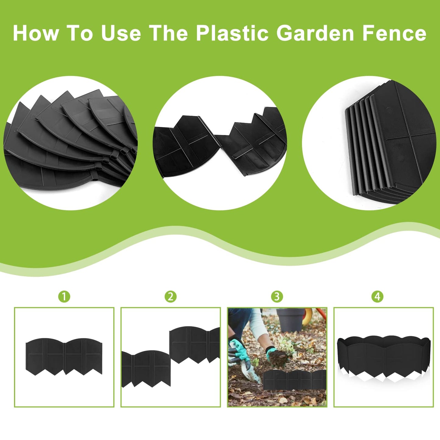 Vashly 20 pcs 10.17ft x5.9Inch H with 20 Spikes No Dig Plastic Lawn Edging Garden Edging Border Landscape Edging Kit, for Outdoor Patio Pathway,The Yard,Lawn Garden Flower Bed Border Edging