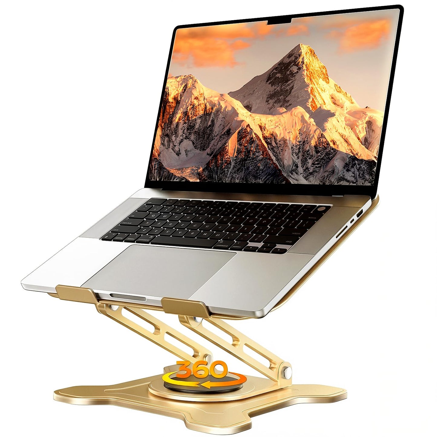 JCZT Adjustable Laptop Stand for Desk, 360° Rotating Base Ergonomic Computer Stand, Laptop Riser Foldable Protable for Office Home Fits Compatible with MacBook Pro/Air Notebook up to 10-16" Gold
