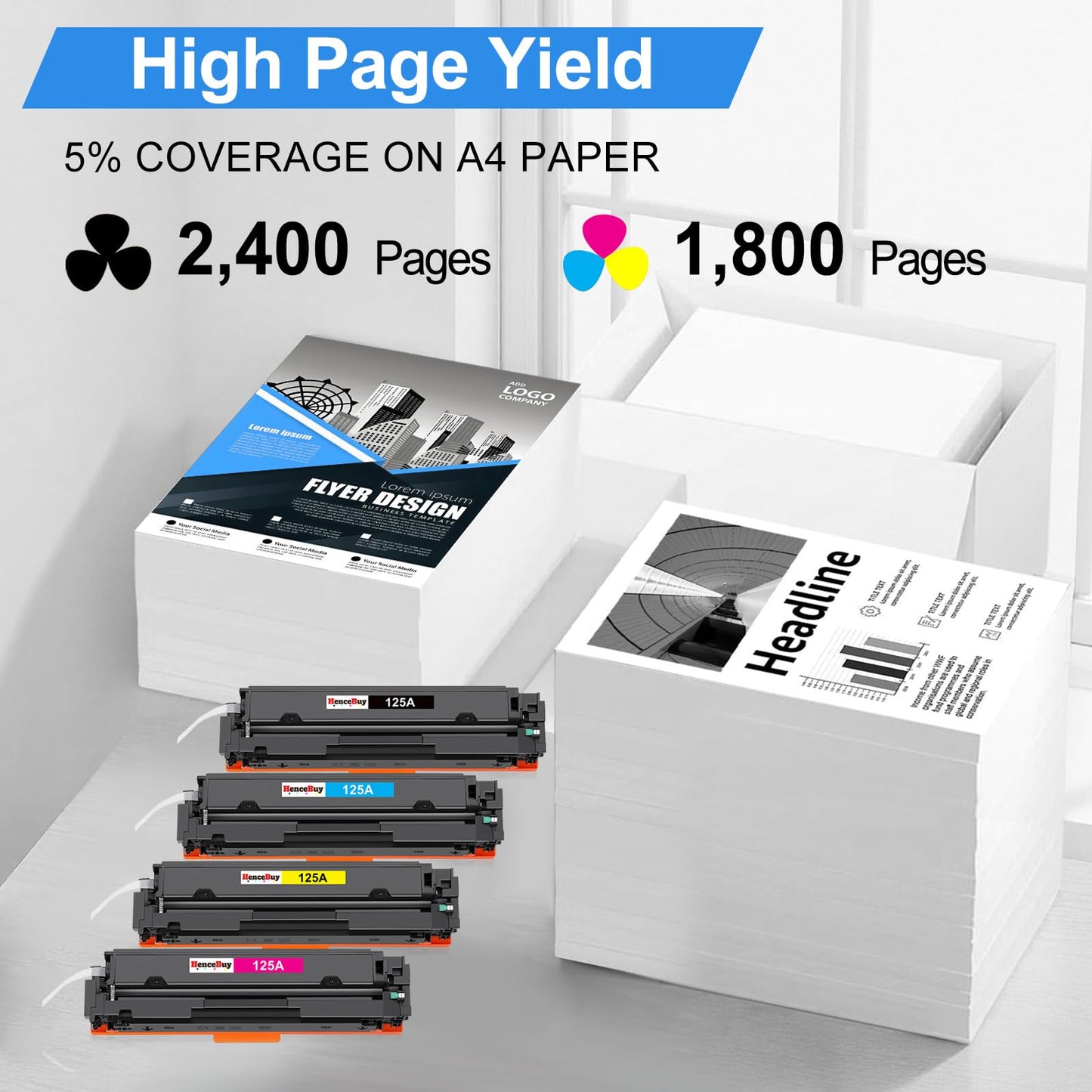 HenceBuy 125A Toner Cartridge Replacement for HP 125A CB540A CB541A CB542A CB543A Toner for HP 125A Color LaserJet CM1312 MFP CM1312nfi CP1515n CP1518ni CP1215 CP1515n Printer (4 Pack)