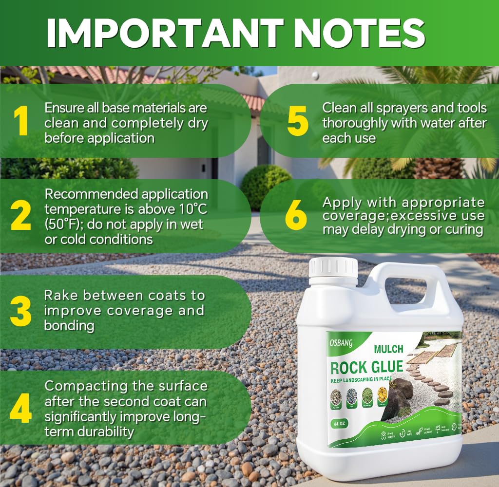 Rock Glue 1 Gallon/128 oz Liquid Rubber Mulch and Stone Binder for Driveways Garden Beds and Walkways Professional Landscape Solution (64oz×2)