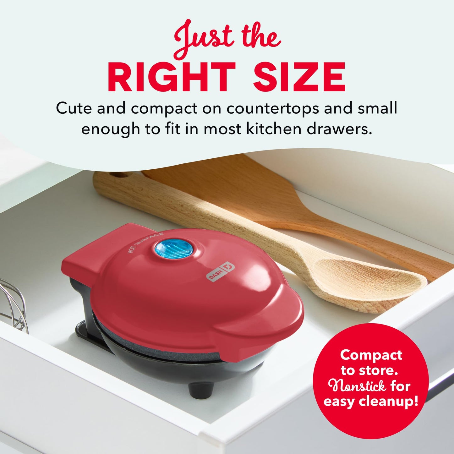 Dash Mini Waffle Maker - 4” Waffle Mold, Nonstick Waffle Iron with Quick Heat-Up, Nonstick Surface - Perfect Mini Waffle Maker for Kids and Families, Just Add Batter (Red)