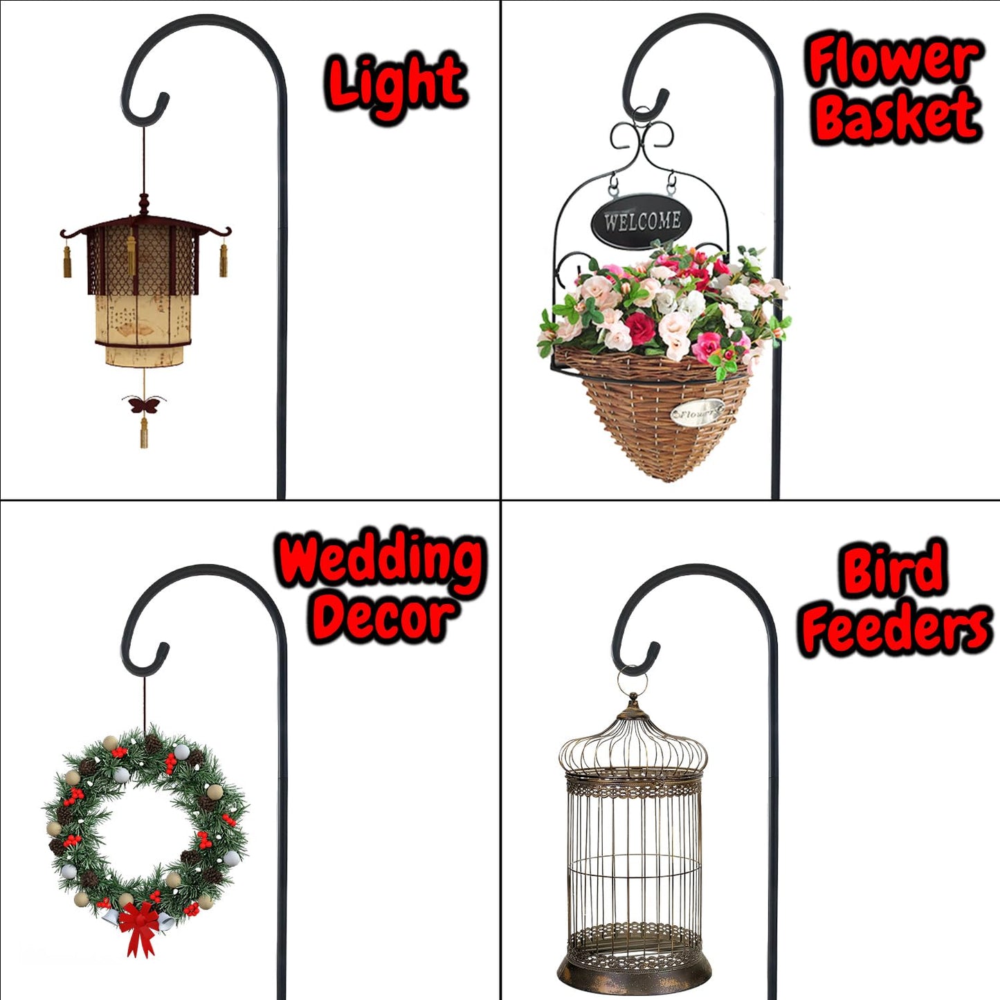 Heavy Duty Outdoor Shepherd Hooks，Adjustable Bird Feeder Pole Stands with 7 Prongs Base，76 Inches Garden Plant Stand Plant Hanger for Bird Feeders,Solar Lights,Plant Flower Basket,Wedding Decor