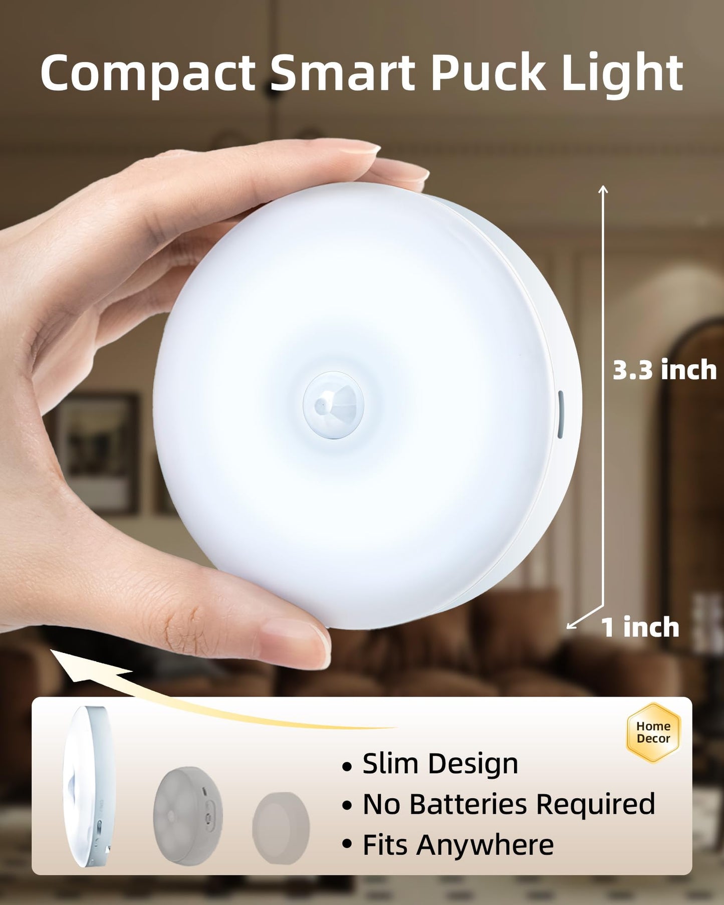 EZVALO 6-Pack Rechargeable Motion Sensor Light Indoor, 15 RGB Color Temps Under Cabinet Lighting, Wireless LED Puck Lights with Remote, Under Counter Lights for Kitchen, Shelves, Stairs, Lockers