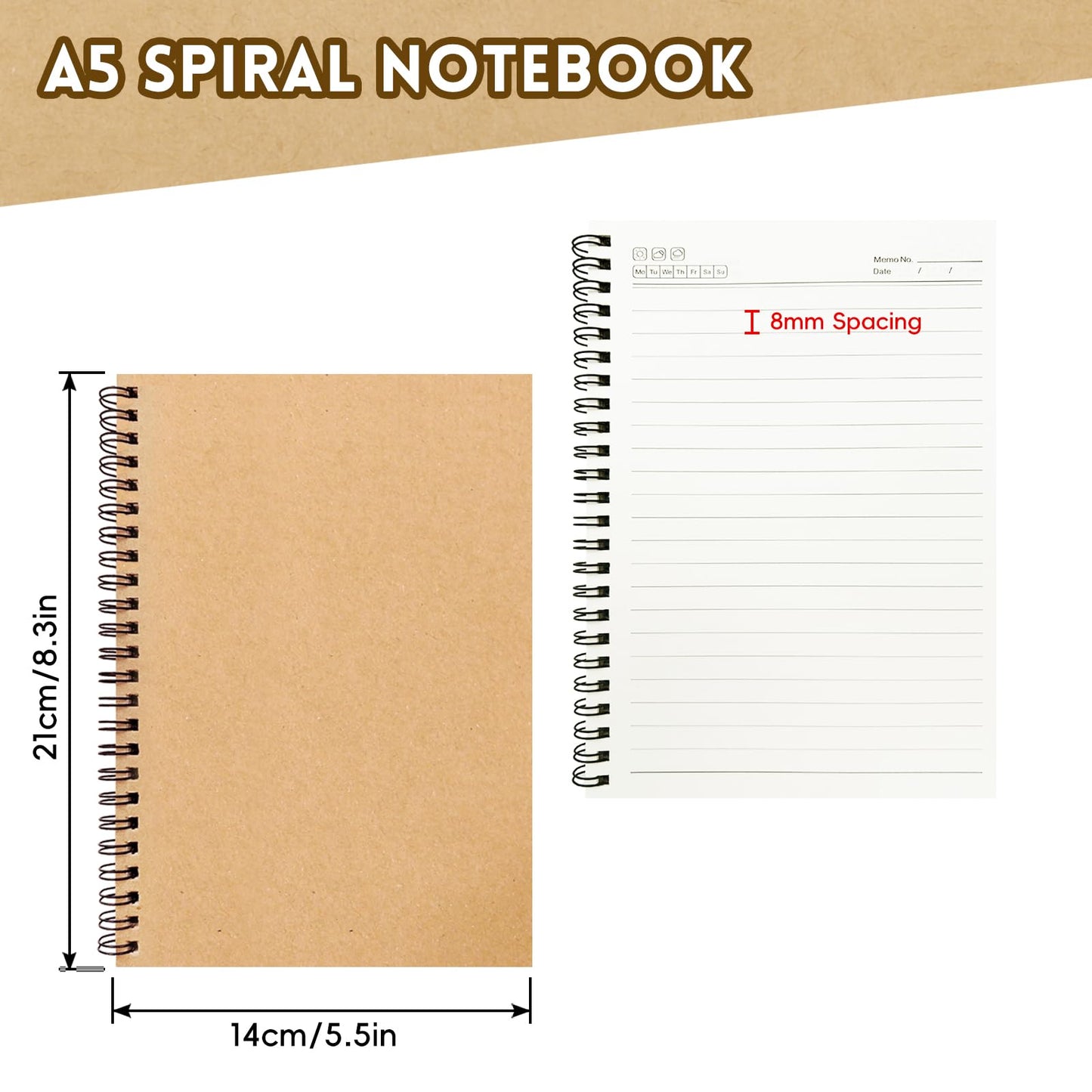 24 Pack Spiral Notebook, A5 College Ruled Journals 8.3" x 5.5", 120 Pages 60 Sheets Lined Writing Pads, Spiral Bound Coil Notebooks for School, Office, Work, Study, Note Taking