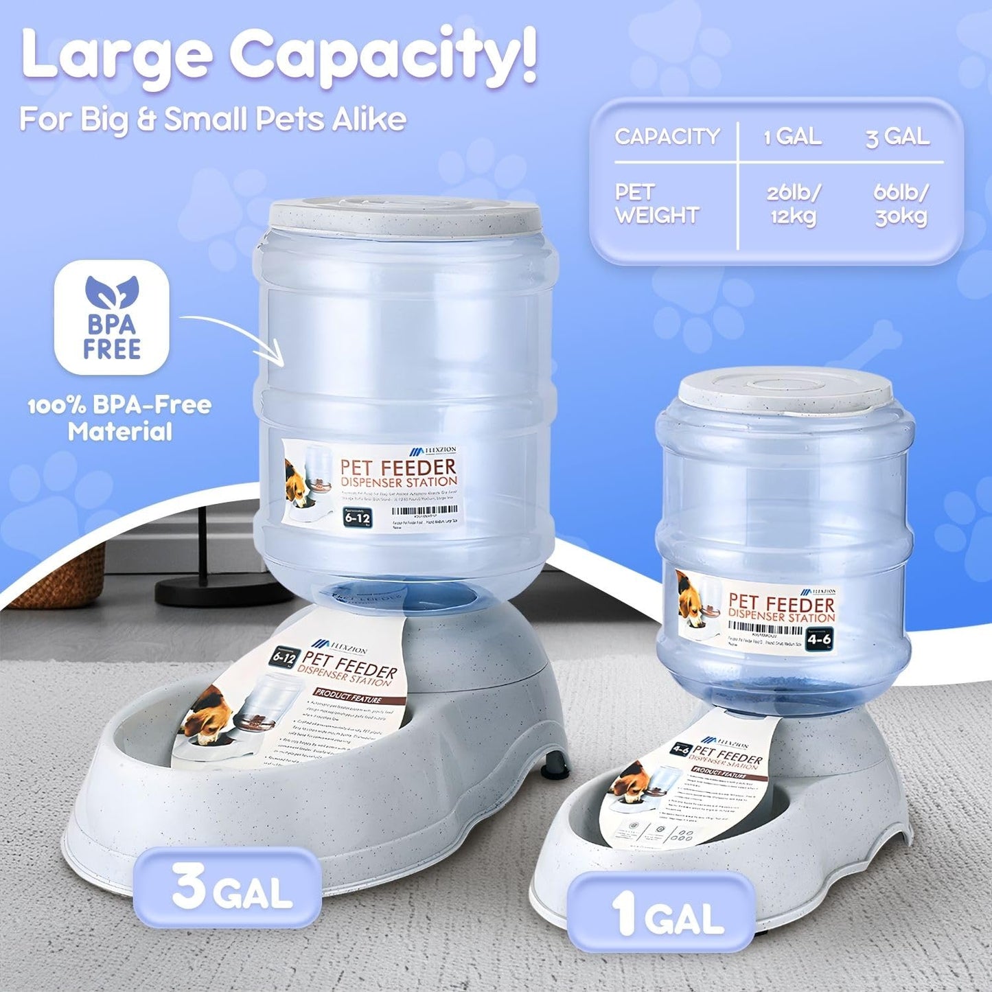 Flexzion Gravity Dog Feeder, Automatic Replenish Large Dog Food Dispenser, Non-Skid, Easy-Clean, Large Capacity Dry Food Storage Bowl for Large Pet, 1 Gallon