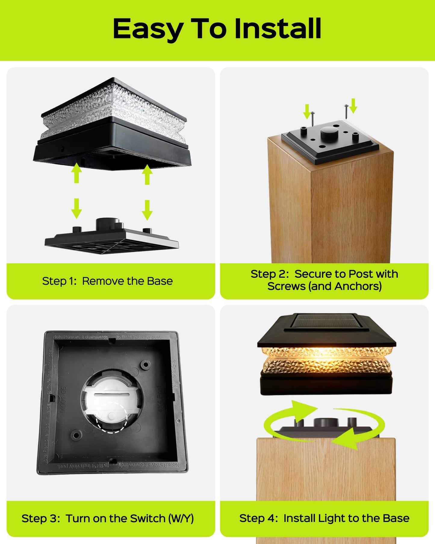 FIONSUN Solar Flame Post Lights Outdoor, Solar Powered Fence Post Cap Lights, High Brightness Flickering Flame SMD LED Lighting Decor for Garden Deck Patio, 4x4, 5x5 (8 Pack)