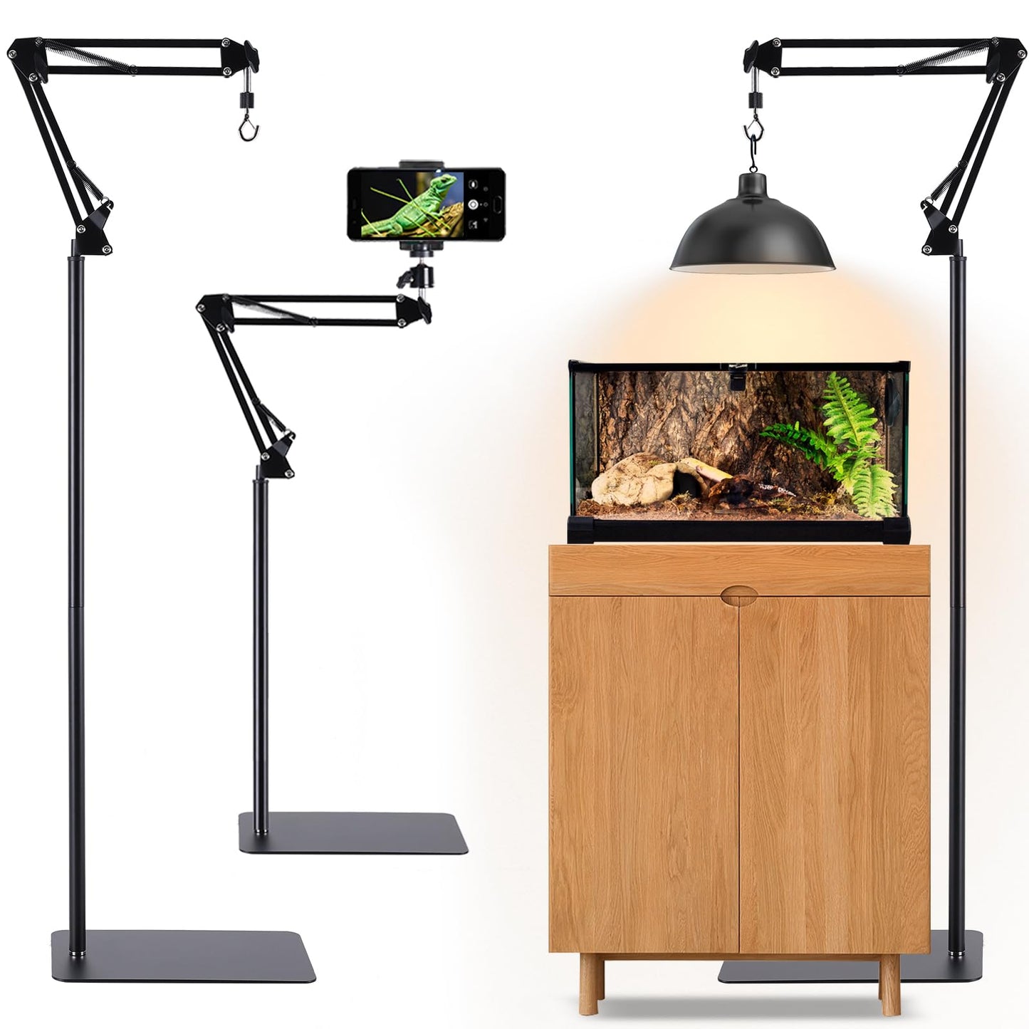Metal Reptile Lamp Stand Tall Floor，Reptile Heat lamp Stand Adjustable with 360 °Swing Arm Reptile Heating Lamp Stand Suitable for Different Types of Reptile Lights.