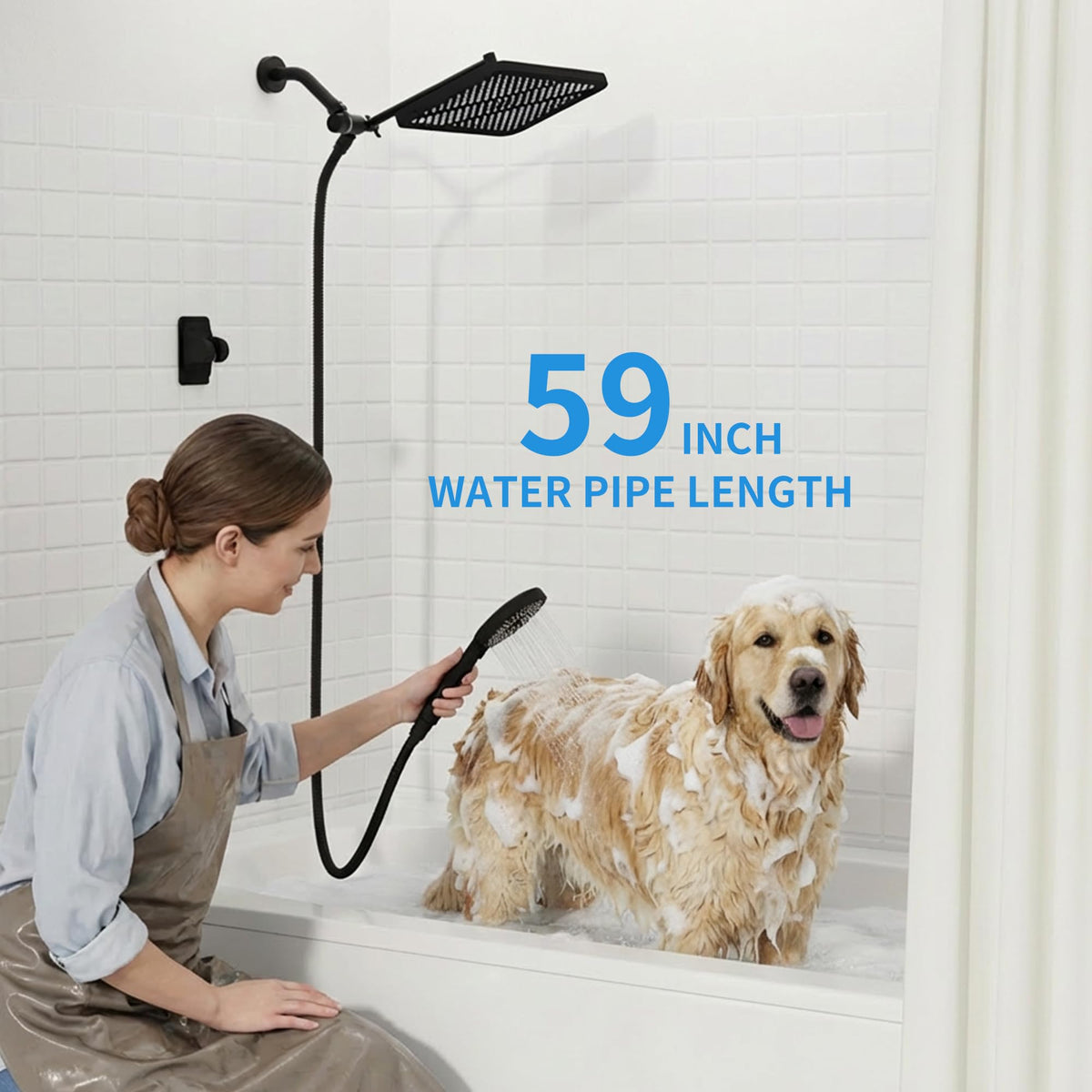 RFOUO 11 Inch Rain Shower Head with Handheld, High Pressure Dual Shower Head Combo with Adjustable Arm, 3-Mode Detachable Handheld Spray with 59 Inch Hose Matte Black