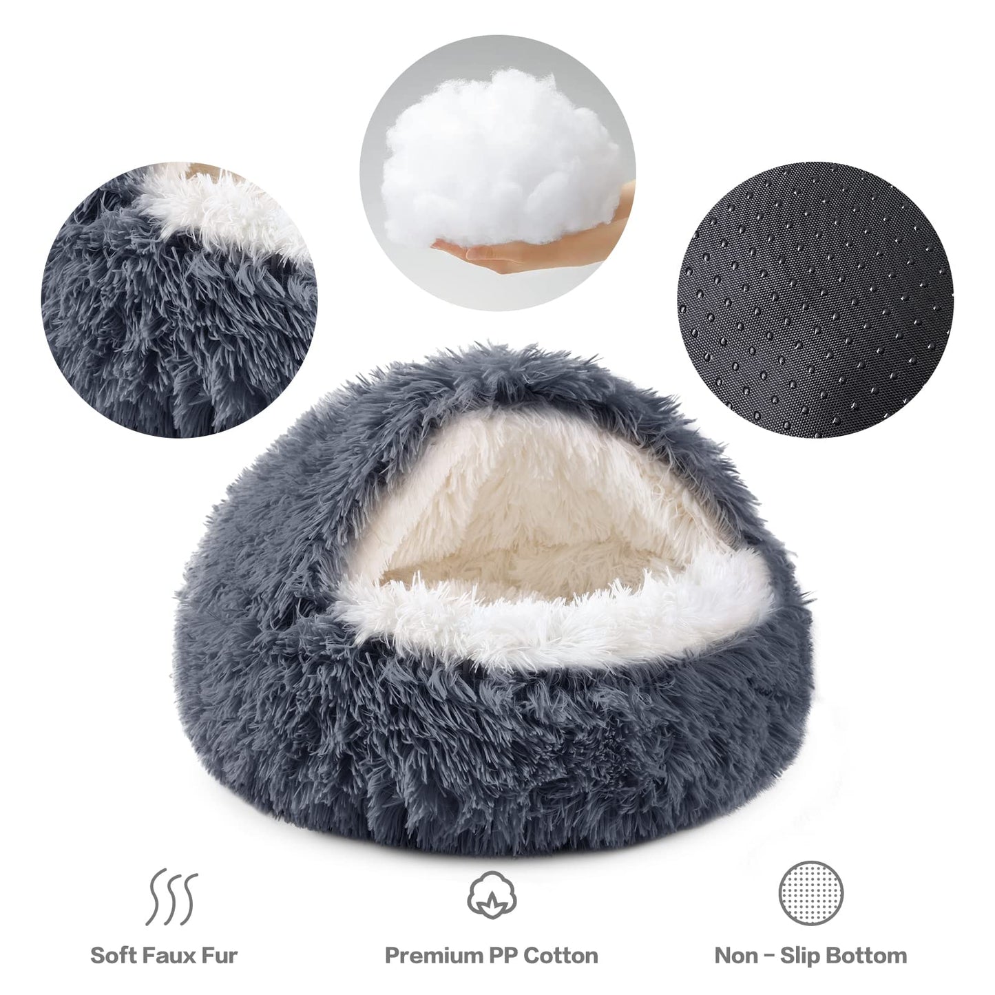 NOYAL Dog Bed Round Hooded Plush Cat Cave Donut Anti Anxiety Fluffy Dog Bed for Small Medium Dog and Cat