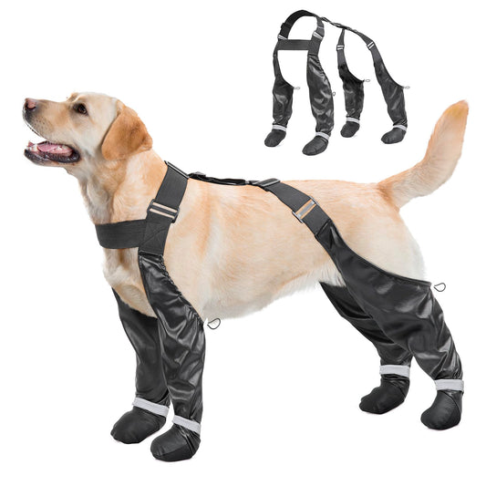 BiPawTi Dog Suspender Boots, Reflective Paws Dog Boots for Night-Walk Safety, Suspender Booties for Hot Pavement/Snow Walks, Anti-Lost/Anti-Slip Shoes, Leg/Paw Protectors for Large Dogs - XXL