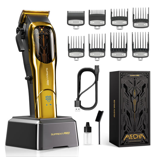 Professional Hair Clippers for Men- High Torque Brushless Motor with DLC Coated Ceramic Blade, Mens Cordless Hair Clippers Set for Barbers with Charging Base, Fashion Gift for Men - Gold
