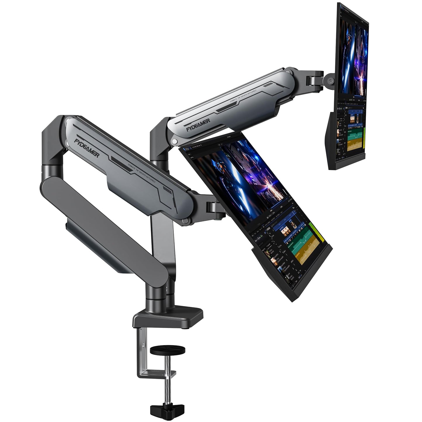 Fydeamer Dual Monitor Arm, Heavy Duty Gas Spring Monitor Mount for 17-32 Inch Screens up to 19.8lbs, Full Motion Adjustable Desk Mount with VESA 75x75/100x100mm, Gray & Black