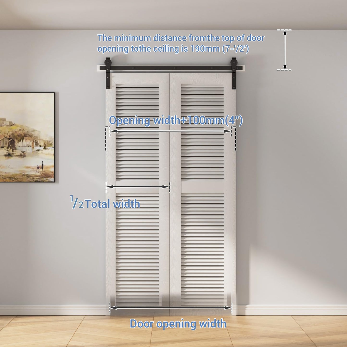TSMST 91CM/3FT Bi-Folding Sliding Barn Door Hardware,Quietly Simple and Easy to Install for 2 Doors Hardware Kit, Applicable to Door Openings 60-70CM