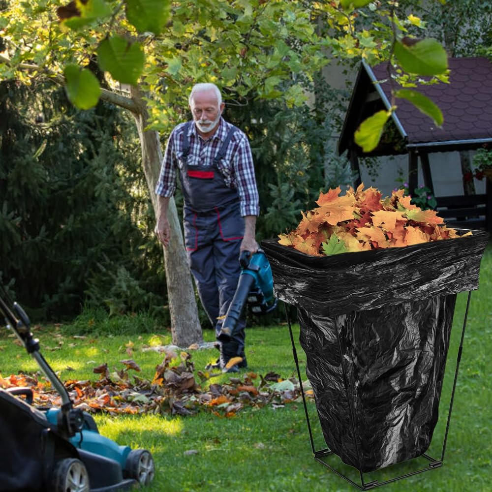2 Pcs Holds 30-45 Gallon Plastic Bag Metal Trash Bag Holder Garbage Bag Holder Frame Multi Use Outdoor Leaf Bag Holder for Gardening Party Camping Yard Lawn Weeding Kitchen(Black, 30.5in*13in*12.6in)