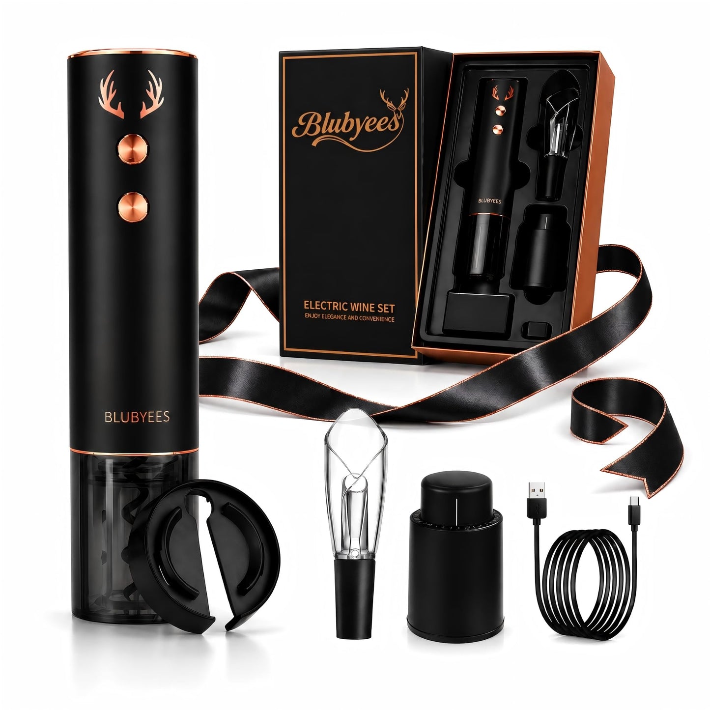 4-in-1 Electric Wine Opener Set – Rechargeable Automatic Corkscrew, Foil Cutter, Aerator & Vacuum Stopper, Wine Accessories Gift Set for Dad, Father’s Day Gifts for Men, Husband, Wine Lovers