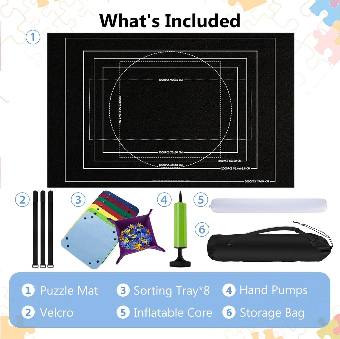 Jigsaw Puzzle Mat Roll Up 3000 Pieces Puzzles Felt Save Mats Puzzle Storage Puzzle Saver Puzzle Keeper with Sorter Trays Drawstring Storage Bag