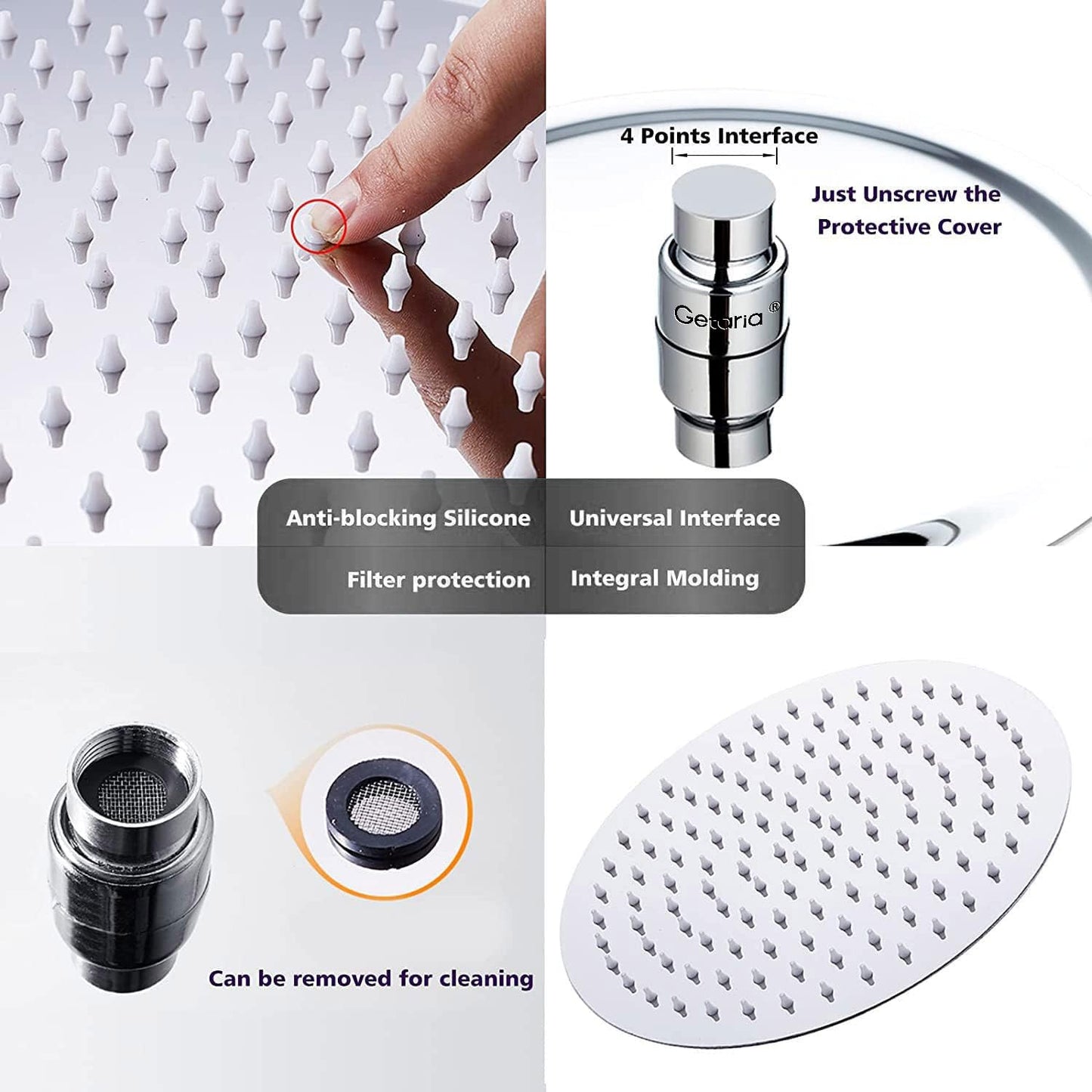 Rainfall Shower Head, 10'' Round Stainless Steel Rain Shower Heads with Anti-Limescale Nozzles Waterfall ShowerHead, Ultra-Thin Desigh Shower Rain Head with Adjustable Angles