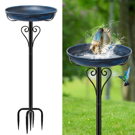ODSNANIE Metal Bird Bath for Outside, Vintage Freestanding Birdbaths with Metal Stake, Upgraded 5 Pronged Base Birdfeeder Feeder Bowl for Outdoors Garden Patio Yard Lawn Decor (Vintage Blue)