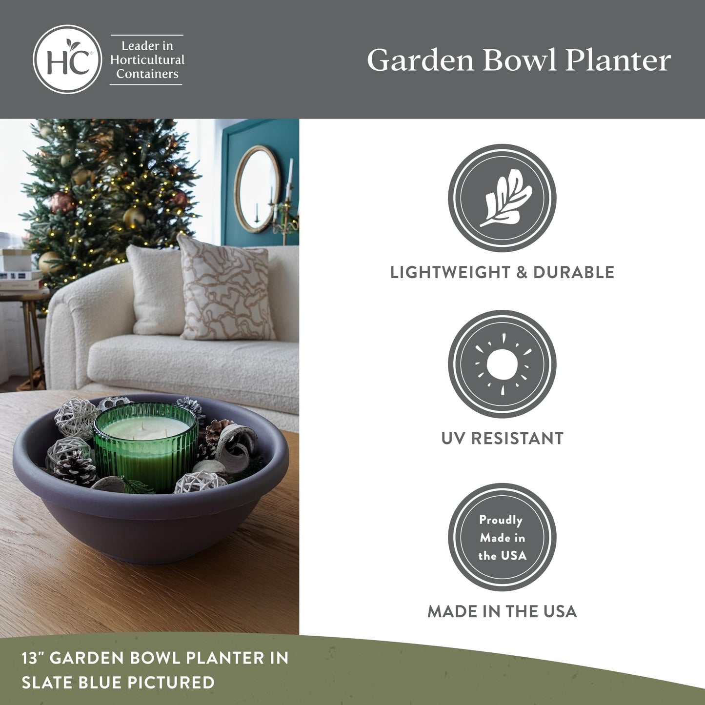 The HC Companies Shallow Planter with Drainage - Contemporary Garden Bowl Planter for Flowers, Herbs & More - Round Succulent Planter Pot for Indoors and Outdoors (20" Black, Pack of 2)