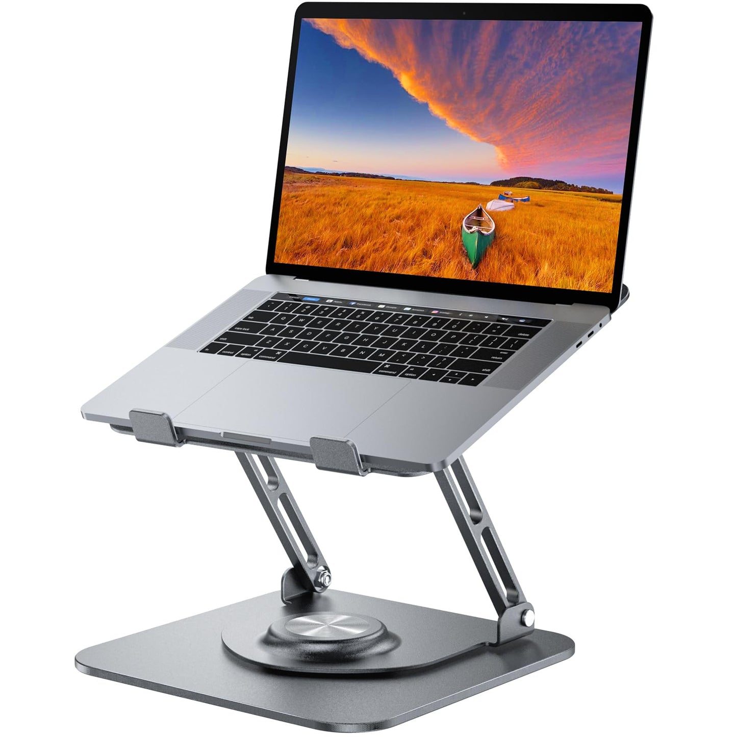 Laptop Stand for Desk, Adjustable Computer Stand with 360° Rotating Base, Ergonomic Laptop Riser for Collaborative Work, Foldable & Portable Laptop Stand, fits for All 10-16" Laptops (Gray)