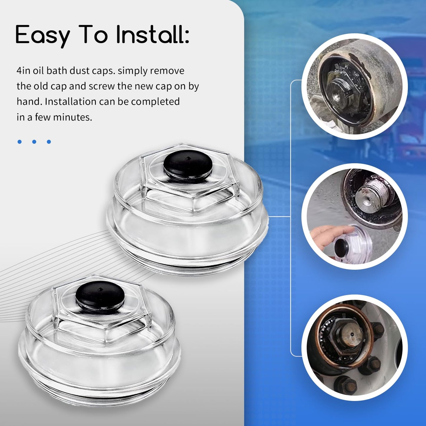 XTPTFABS,183772-KIT 4" Trailer Hub Replacement Oil Cap Kit Compatible with 10K-16K Dexter Bearing Cover and 10K - 16K Axles. 4"Oil Bath Dust Caps for Dexter Axles(2)