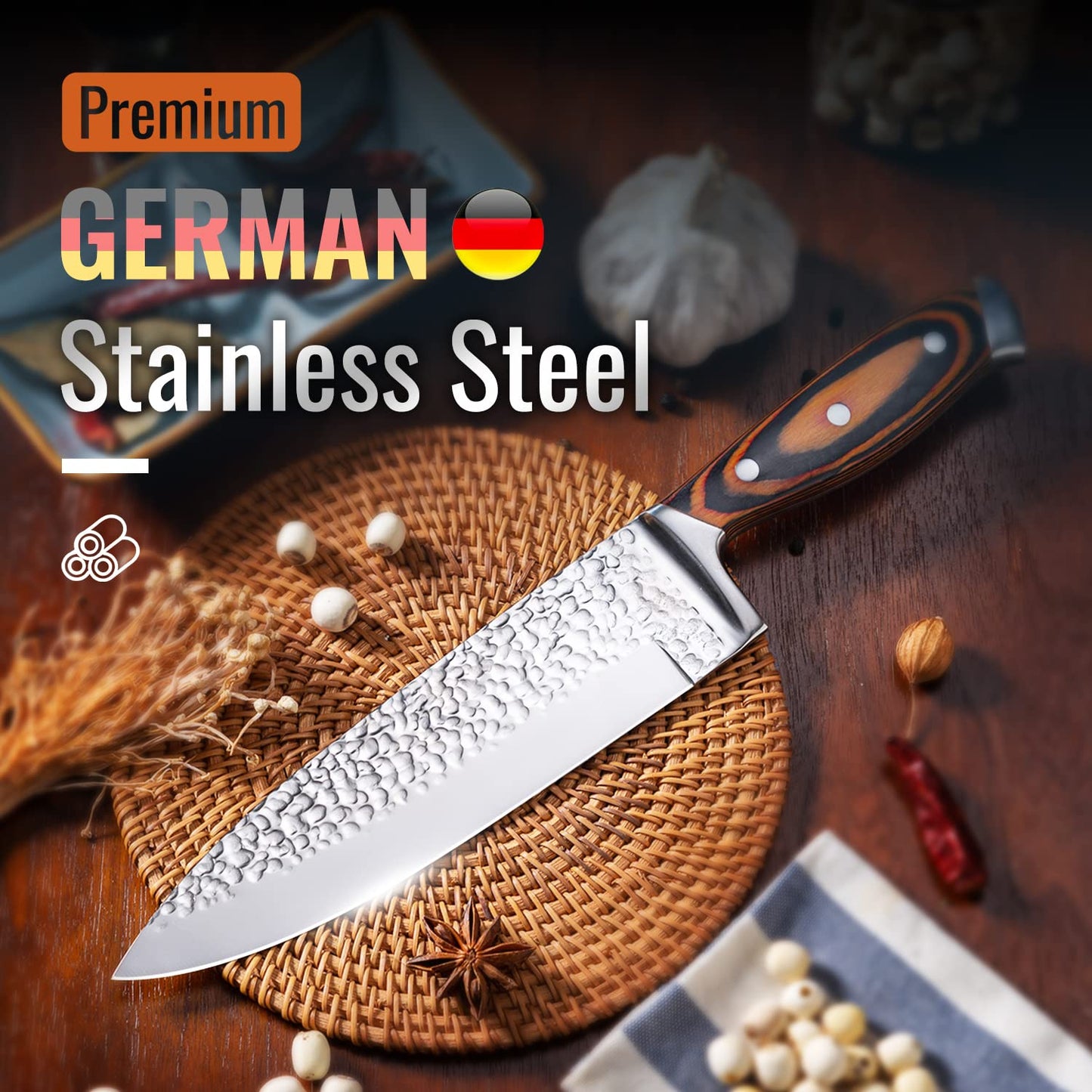 Kitchen Knife Sets with Block, 15-Piece High Carbon Stainless Steel Knife Block Set with Sharpener, Ultra-Sharp Kitchen Knives with Triple Rivet Wood Handle Perfect for Cooking Cut