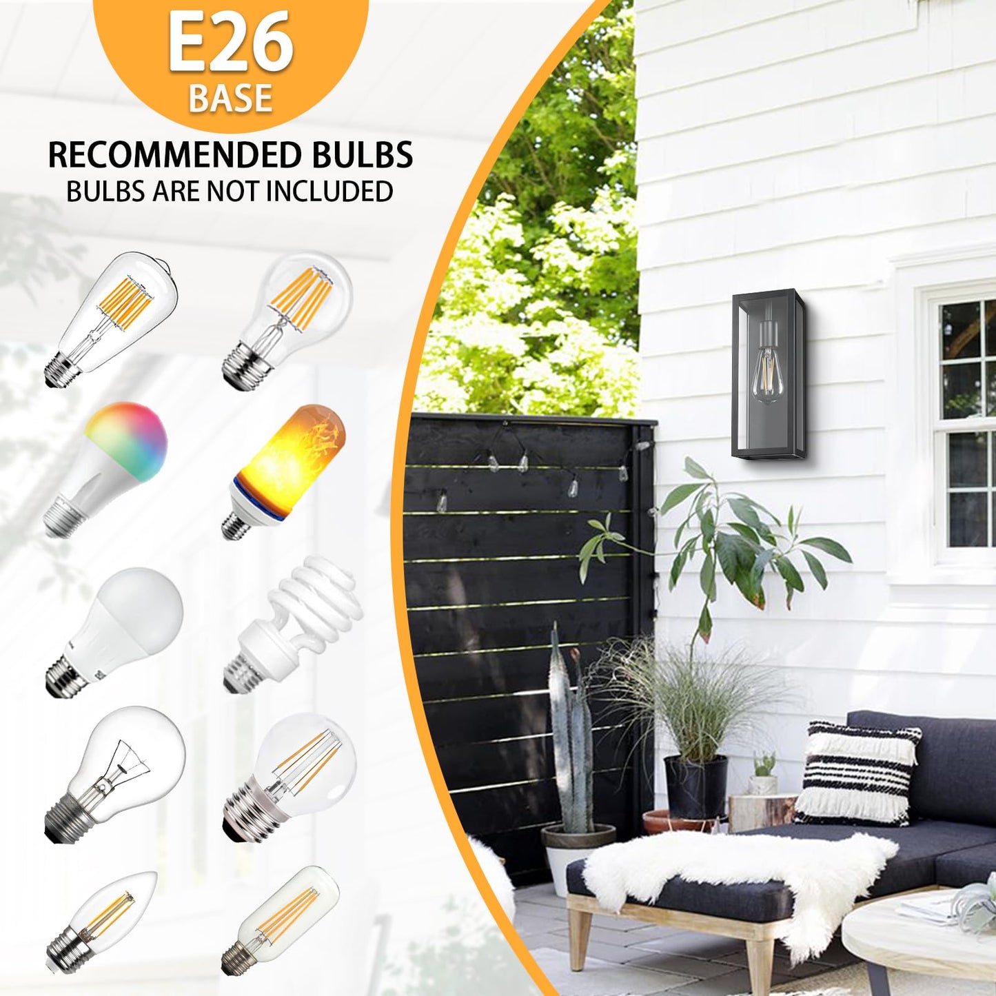 9.5'' Small Outdoor Exterior Wall Lights for House 2Pack, Waterproof Matte Black Exterior Lighting Fixtures with Tempered Glass, Front Porch Lights Outdoor Coach Lights for Garage Carriage, None-Bulb