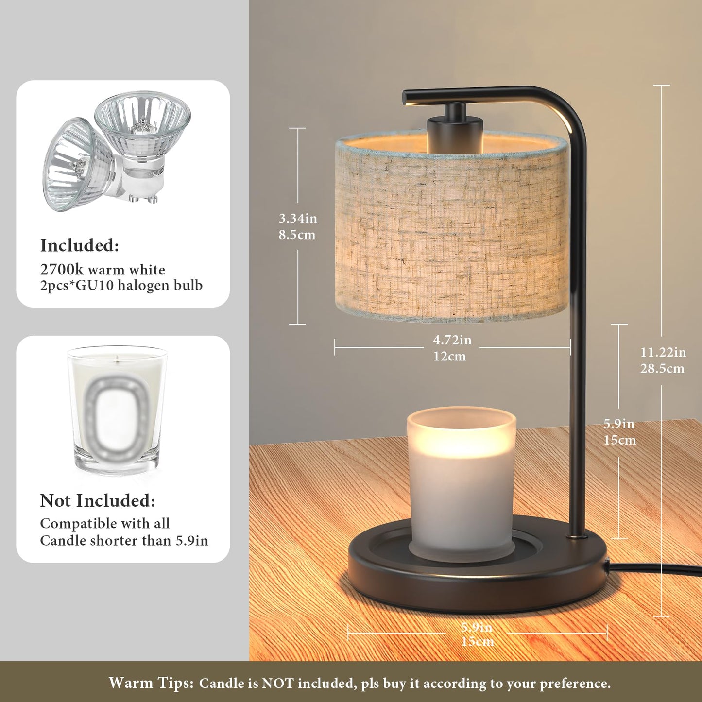 Spclsim Black Candle Warmer Lamp with Timer Dimmer, Dimmable Electric Candle Wax Warmer Heater with 2 Bulbs, Birthday Gifts for Women Her, Mom Gifts Idea, Thanksgiving Housewarming Gifts