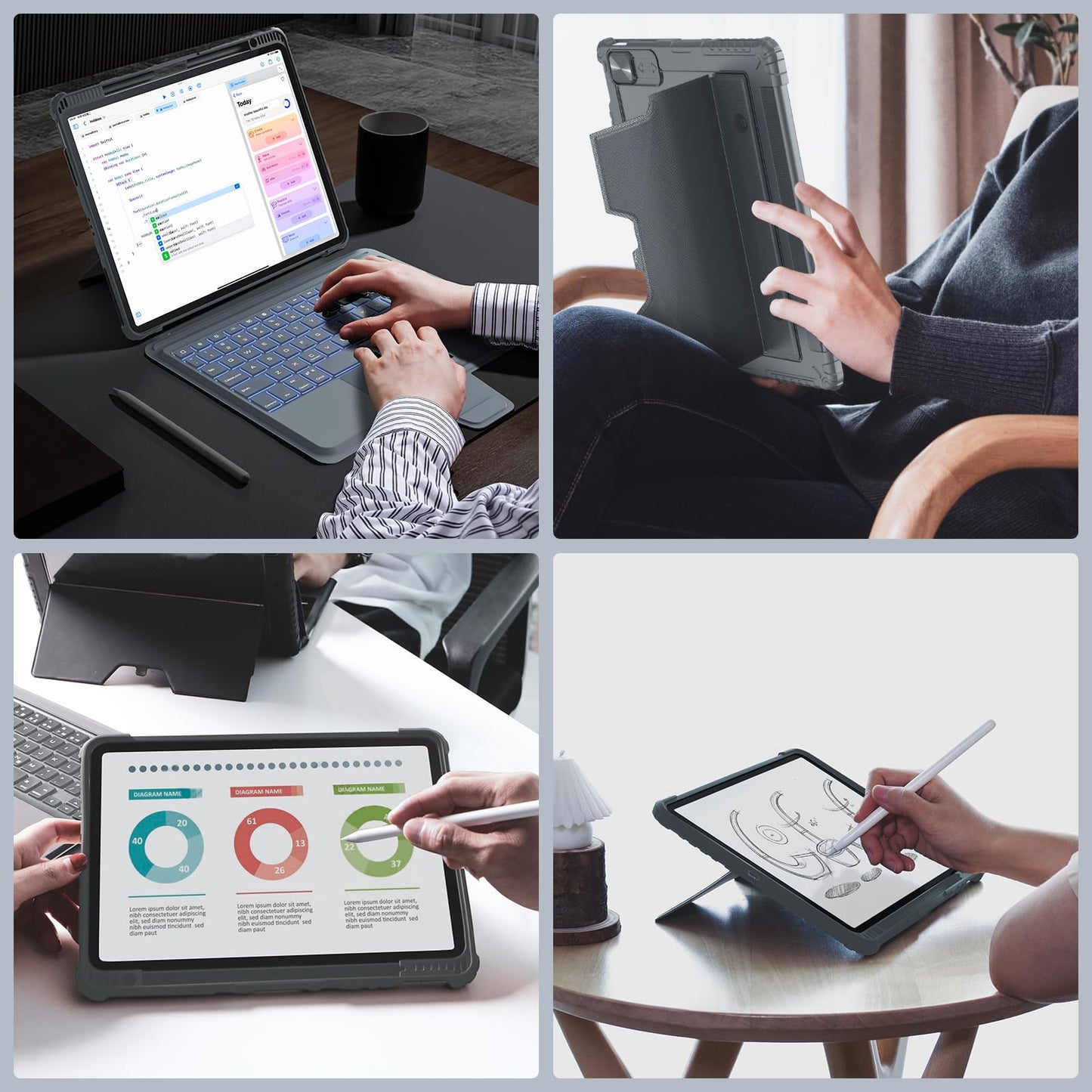 Nillkin Keyboard Case for iPad Pro 11(1st/2nd/3rd/4th Gen), iPad Air 5th&4th, iPad Air 11 inch Case with Keyboard(M3/M2), Magic Trackpad, Detachable Keyboard with 7 Backlight Colors, Gray