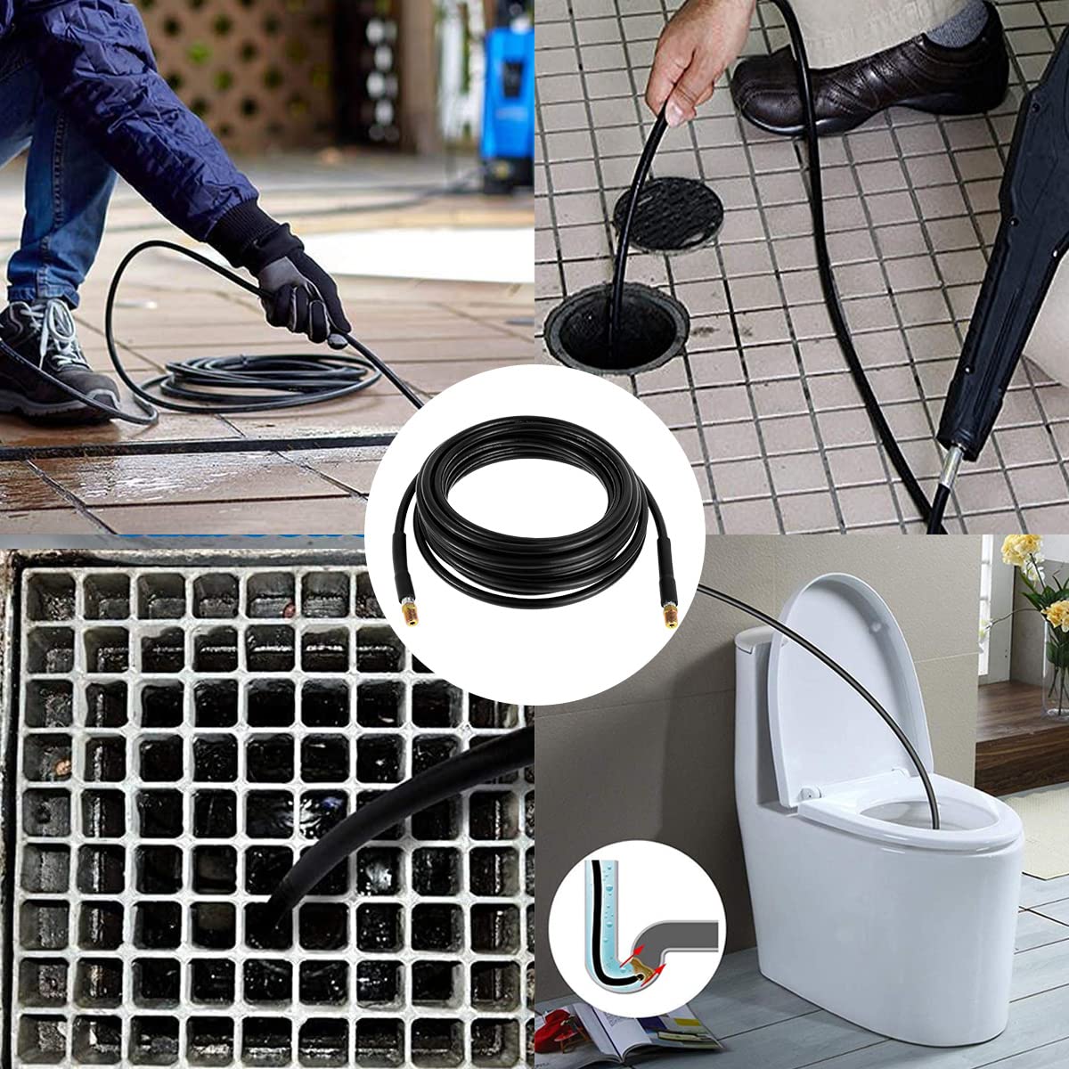 Abizarch 33FT Sewer Jetter Kit, High Pressure Washer Drain Cleaning Hose Kit,1/4 Inch Sewer Jetter Nozzle Kit, Pipes Gutters Cleaning Tool Compatible with K2 - K7 Series Pressure Washer