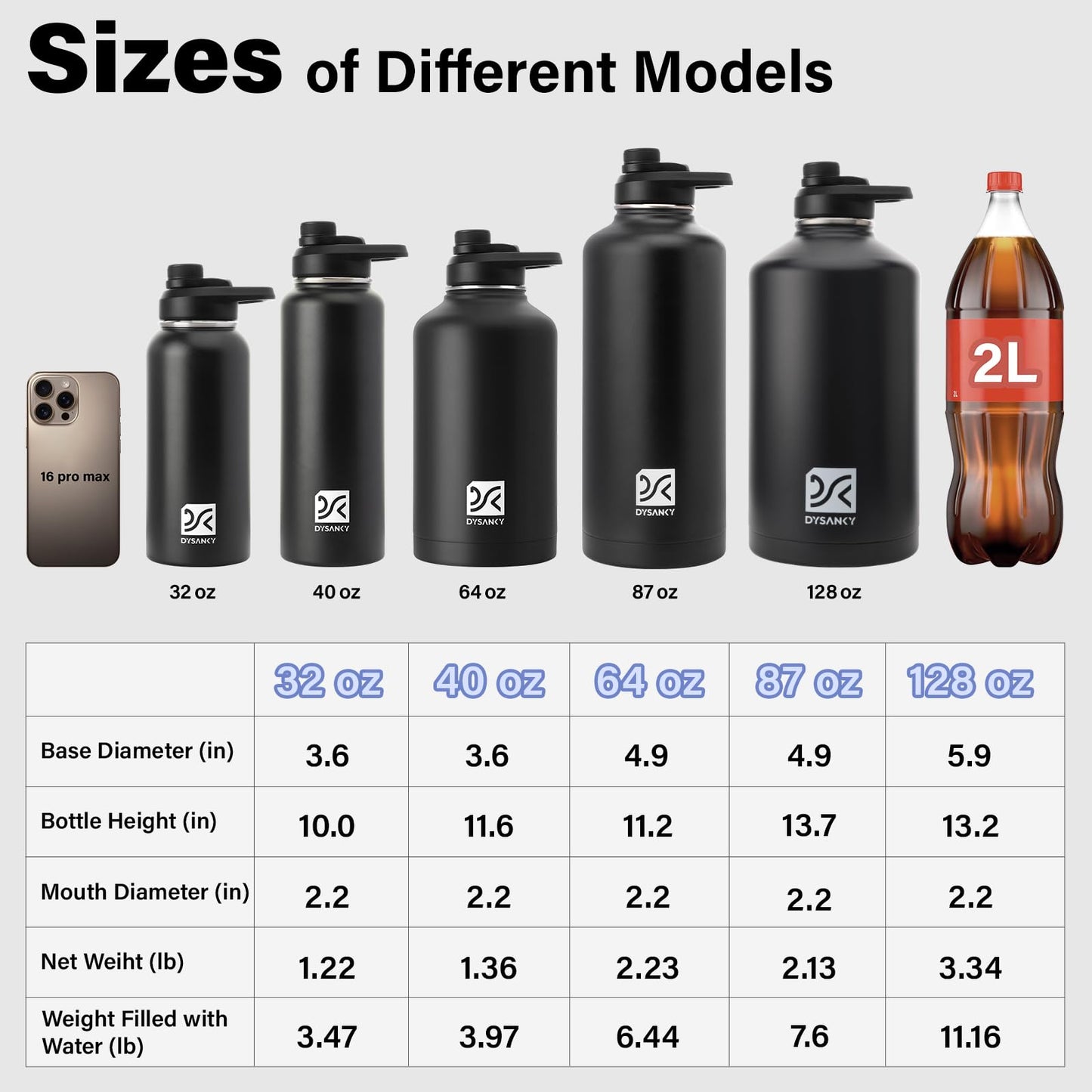 DYSANKY 2L Insulated Water Bottle 64 oz - Multiple Insulation Vacuum Sealed - Portable Sports Half Gallon Metal Water Jug for Outdoor Adventure, Gym, and Daily Use - Leak Proof & Non-BPA 2 Liter