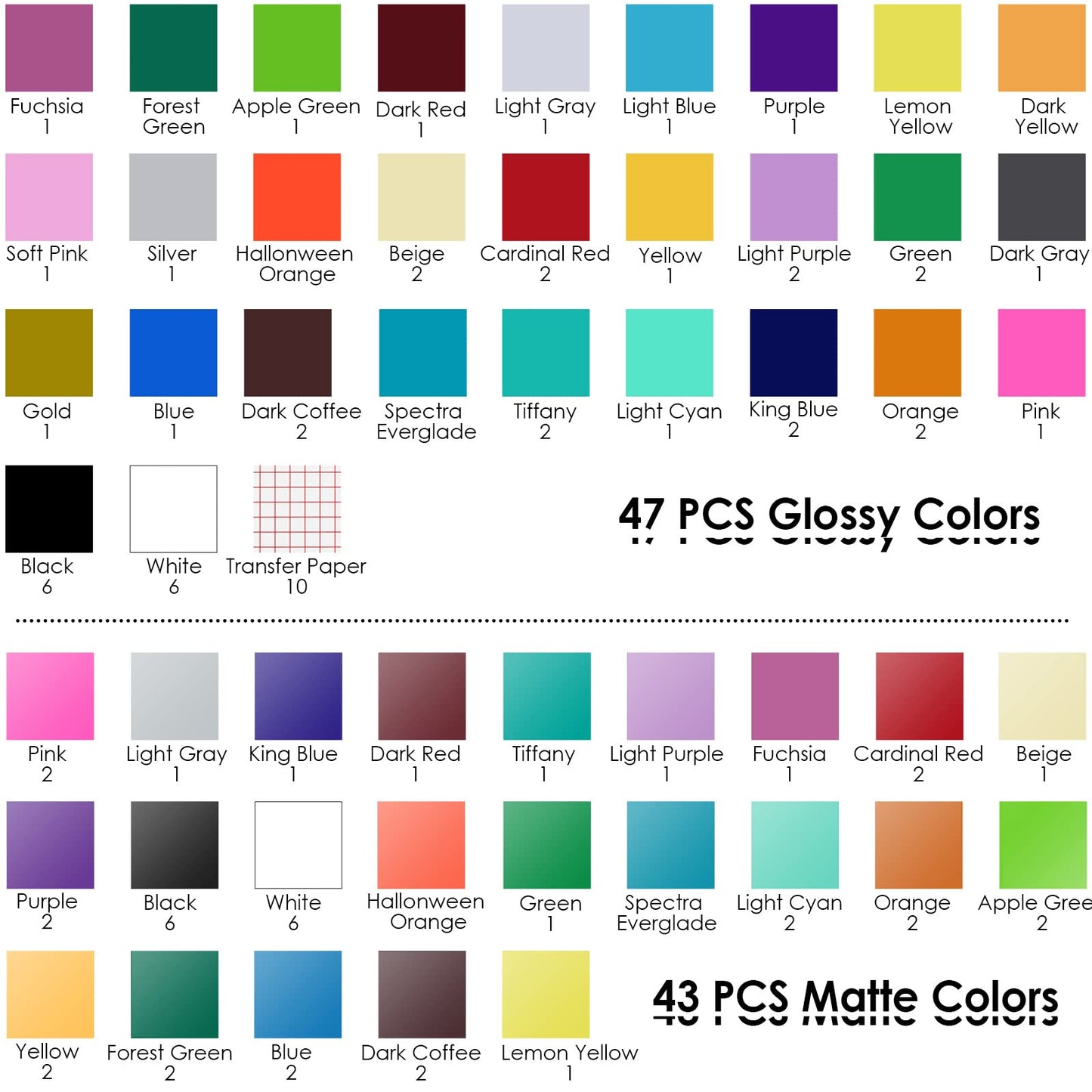 HTVRONT Permanent Vinyl for Cutting Machine - 100 Pack 12"x12" Adhesive Vinyl Sheets, 90 Sheets Vinyl Bundle & 10 Transfer Tape