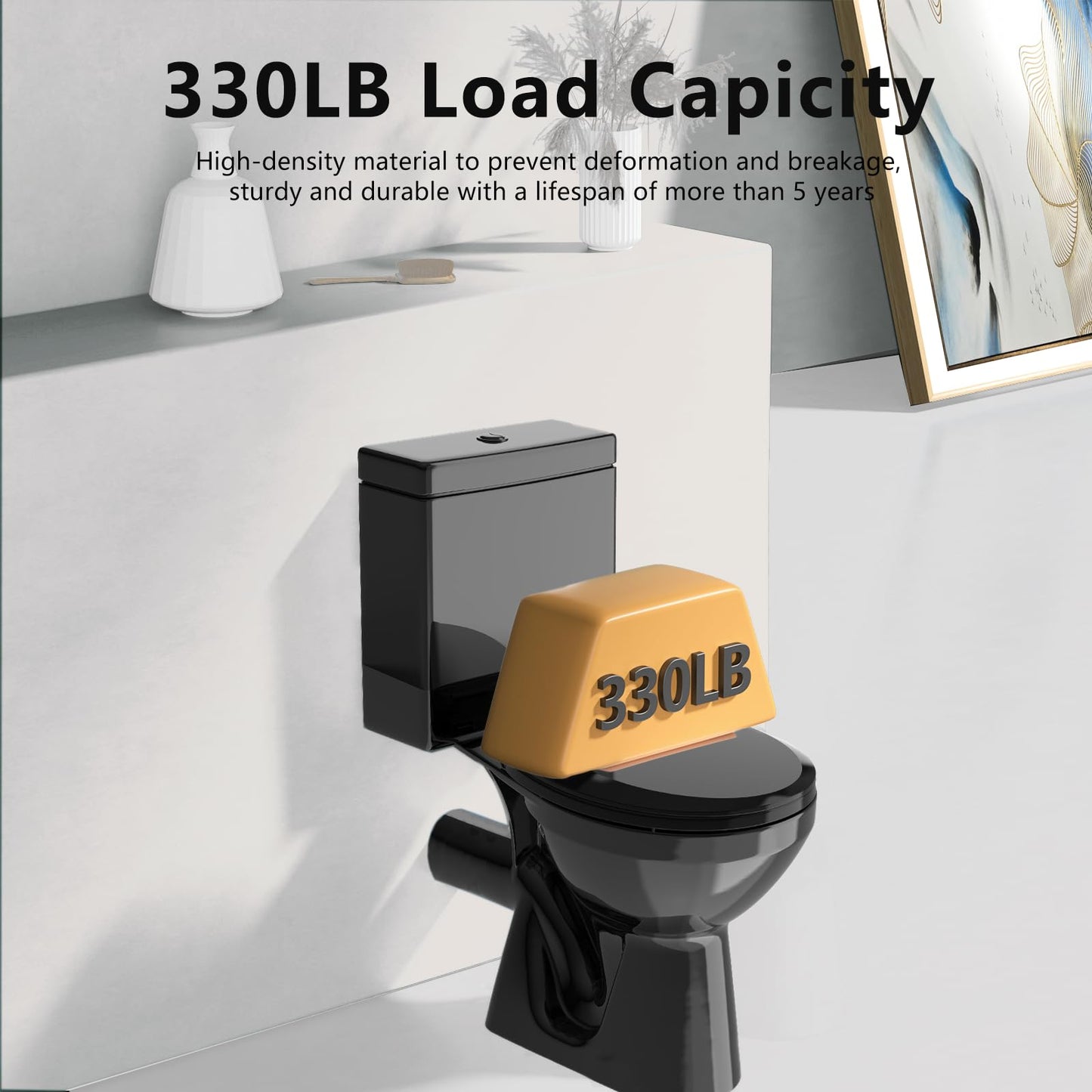 Aünsffer Toilet Seat Black, Round 16.5inch Toilet Seat Slow Close, Elegant Design, PP Material, Black， 2 Years Support