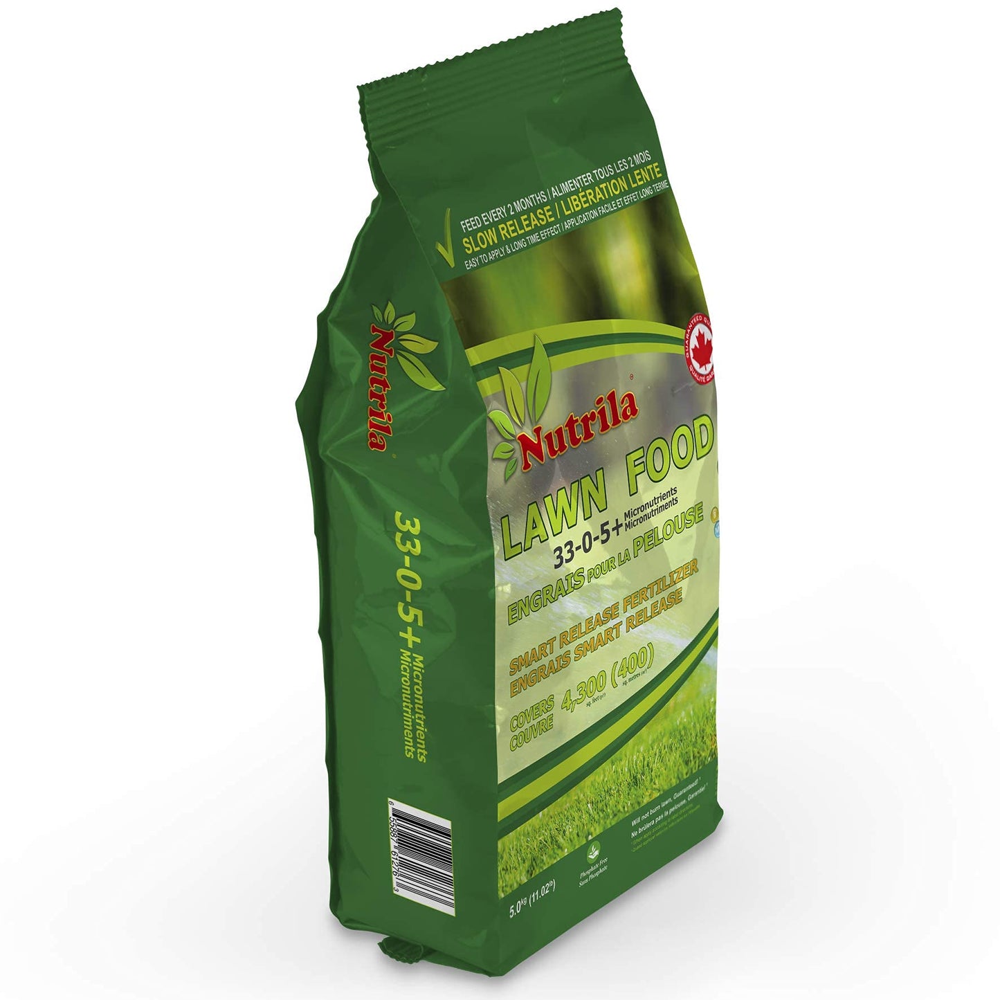 Nutrila 33-0-5 + Iron and 5 More Micronutrients Fertilizer, Slow Release and Money Saver Lawn Food for Spring & Summer, Covers 4,300sqf (5kg) (11 lb)