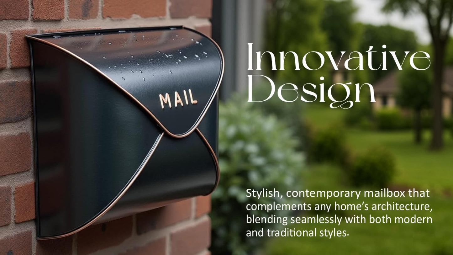 NACH Black Mailbox Wall Mount, 11.5 x 9 x 4.5 inch Wall Mount Mailboxes for Outside, Waterproof Mailboxes for Outside - Envelope Mailbox - Ships from Canada